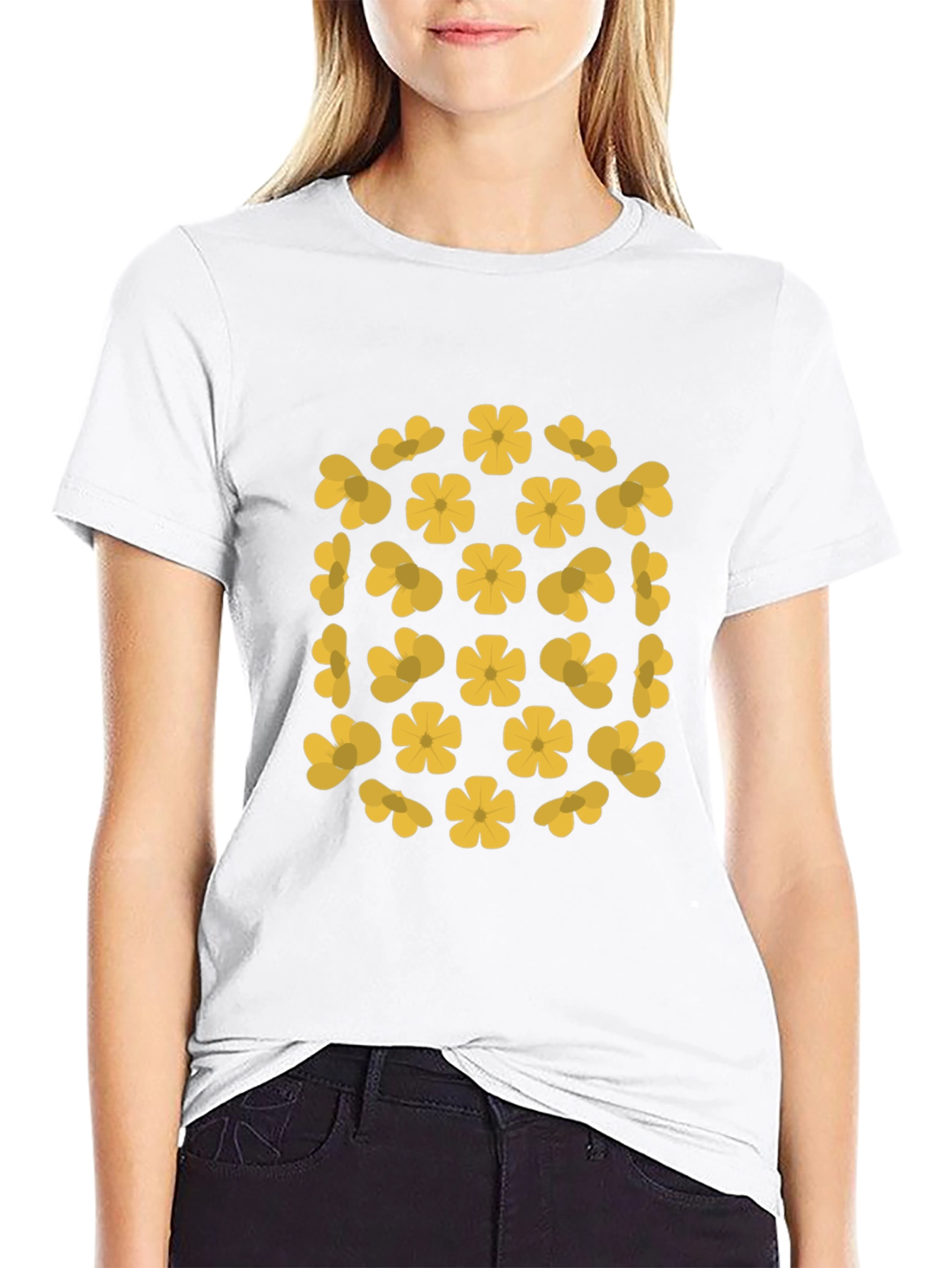 Black T-Shirt with Yellow Flower Pattern