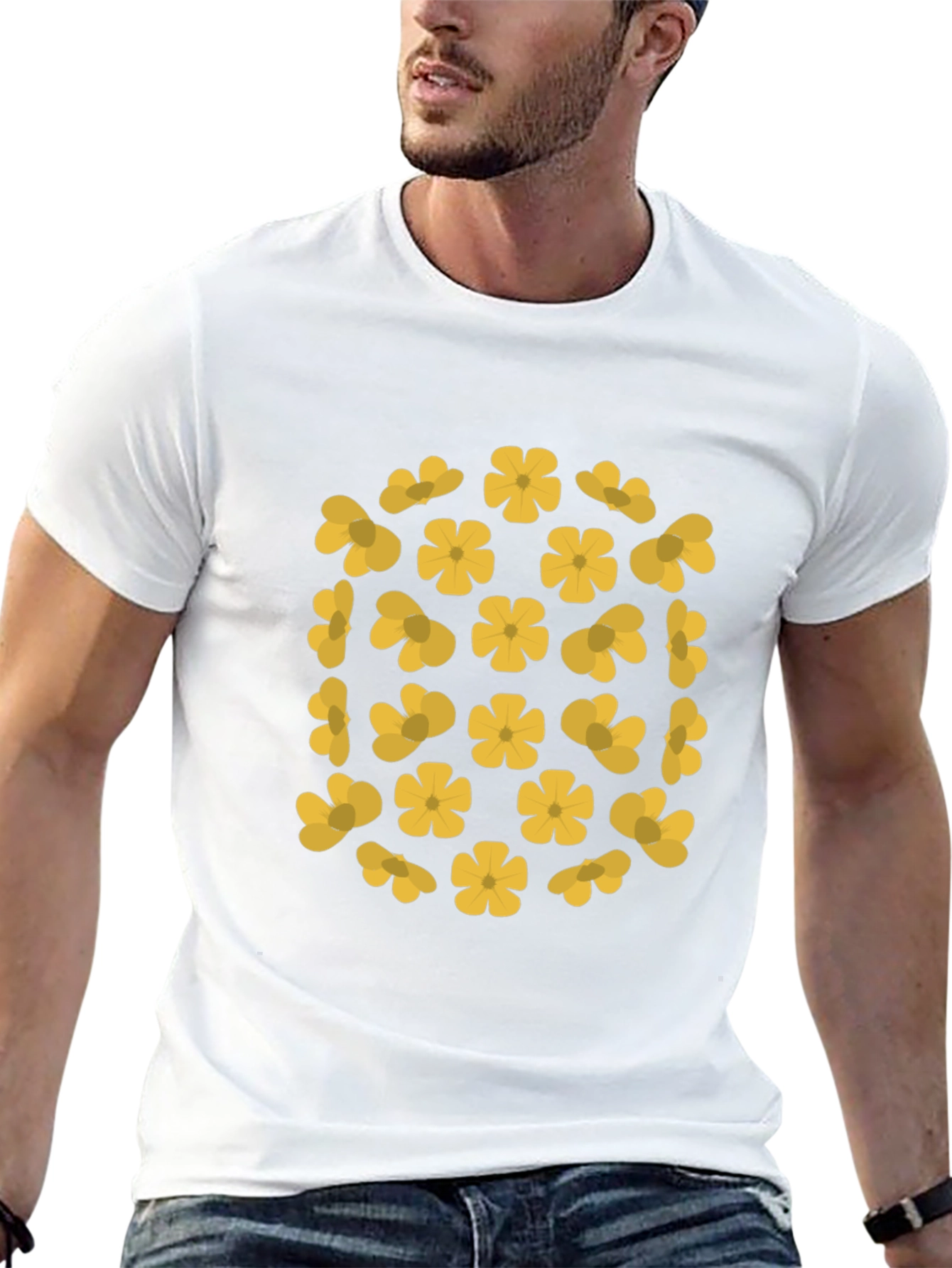 Black T-Shirt with Yellow Flower Pattern
