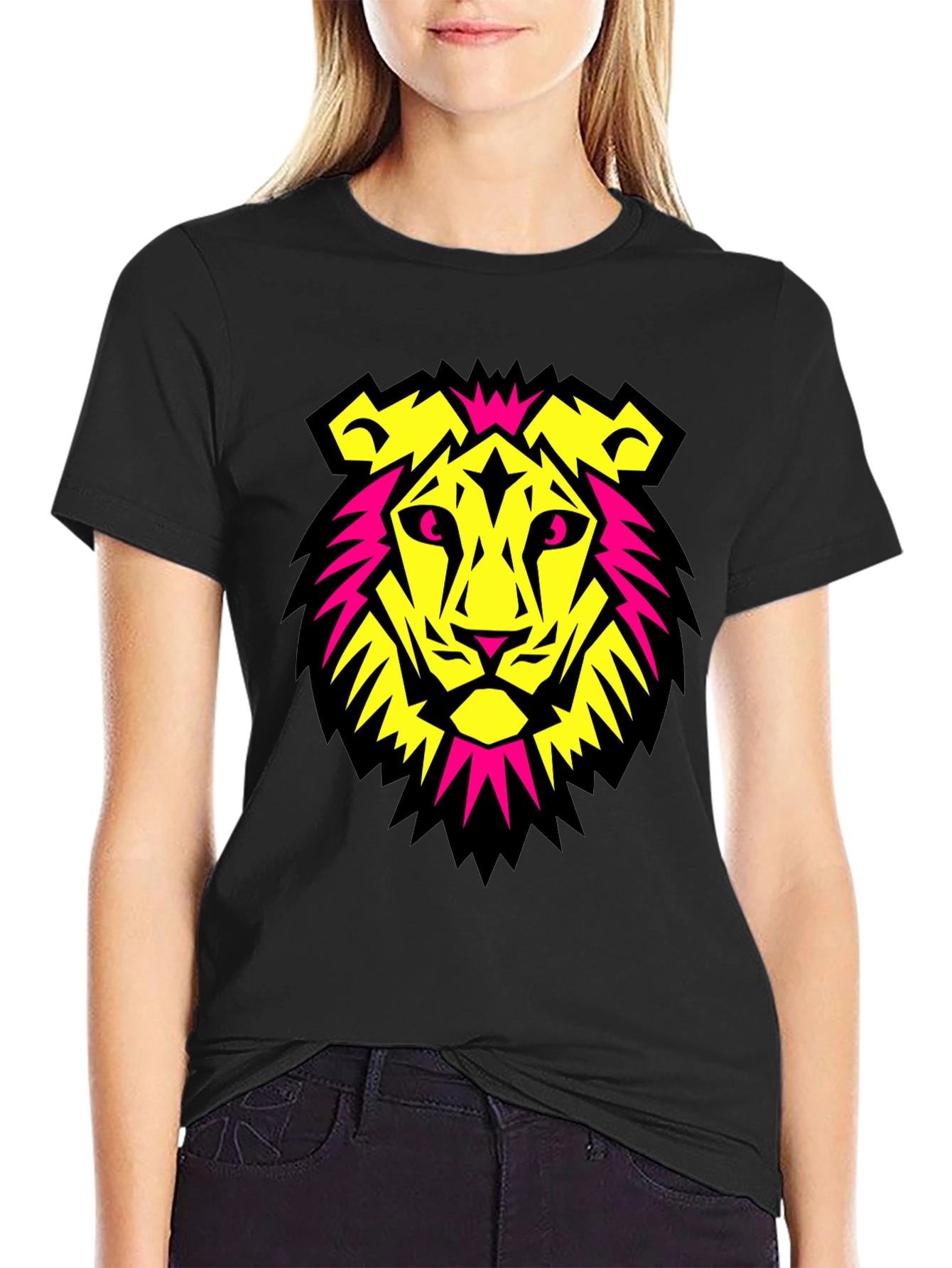 Bold Lion Graphic Tee - Black Crew Neck T-Shirt