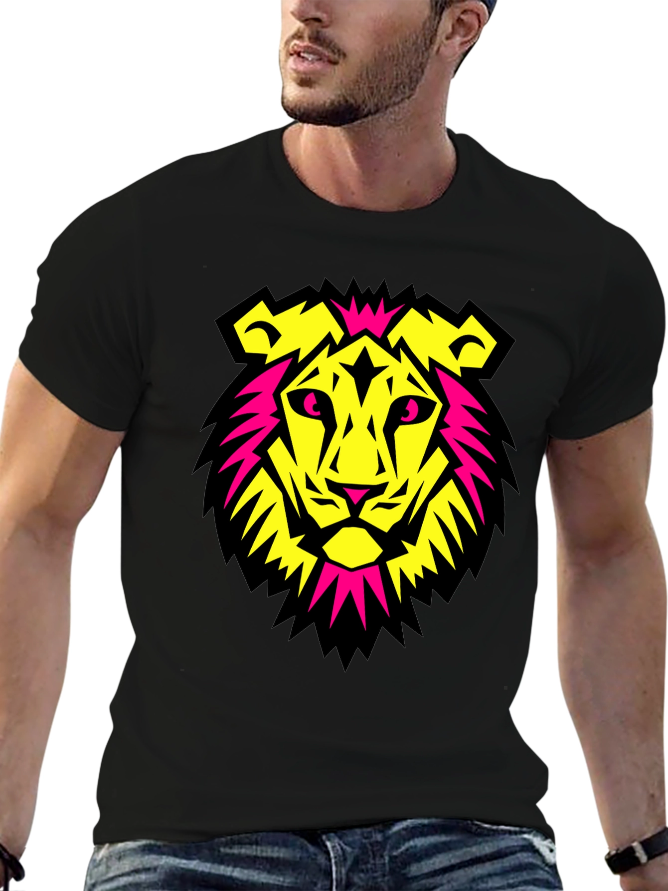 Bold Lion Graphic Tee - Black Crew Neck T-Shirt