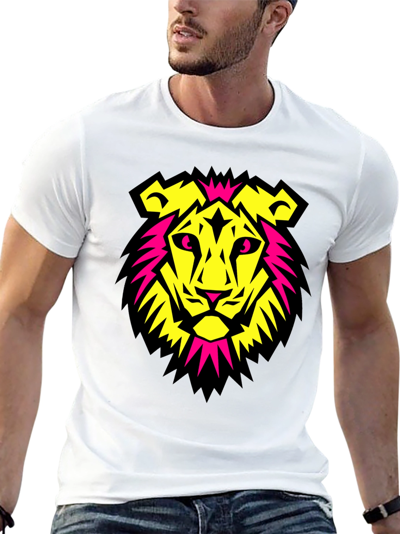 Bold Lion Graphic Tee - Black Crew Neck T-Shirt