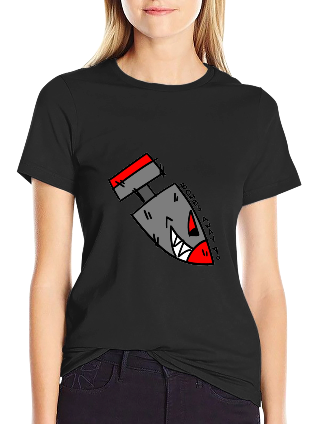 Cartoon Bomb Graphic Tee - Black Cotton T-Shirt