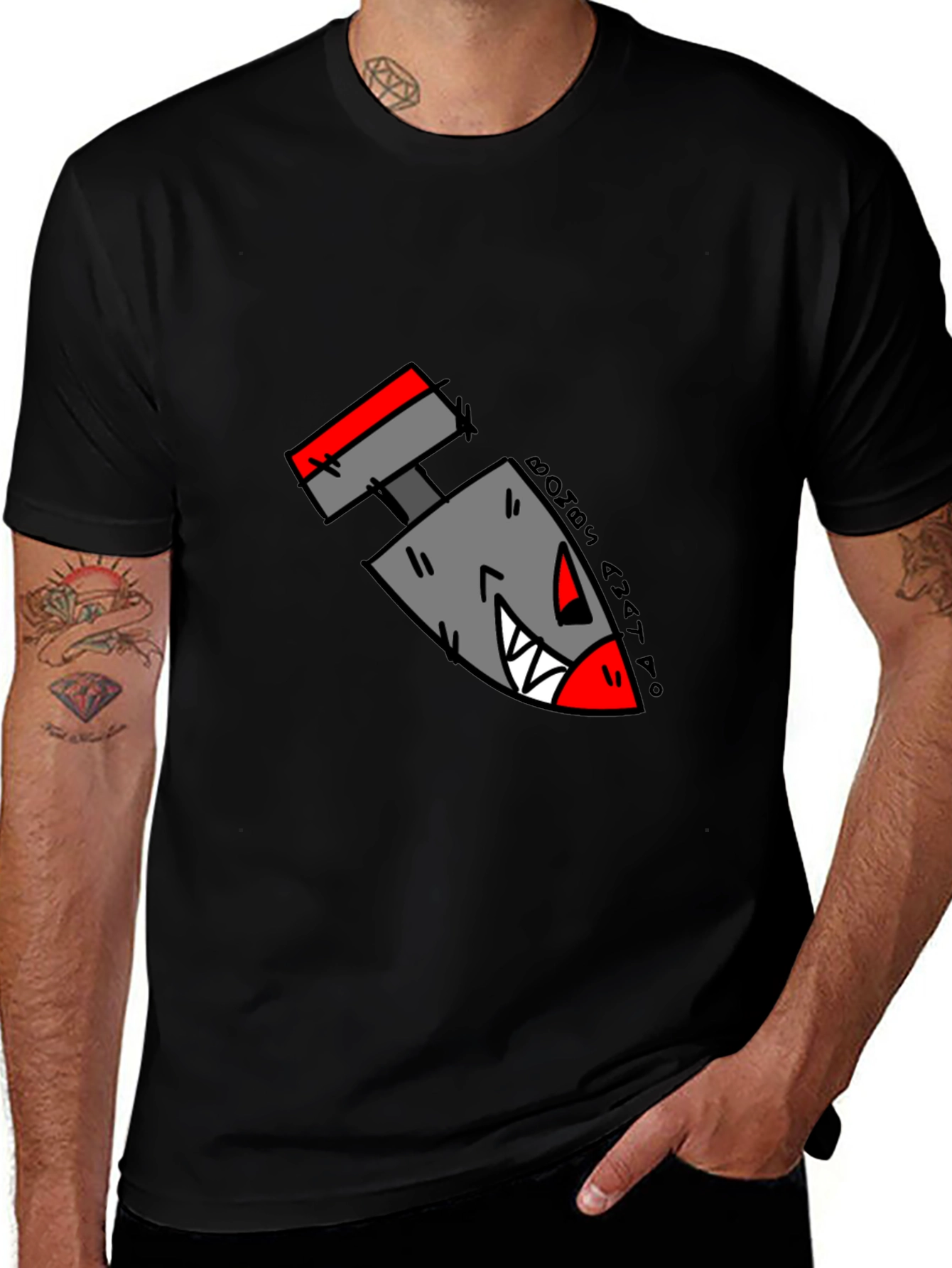 Cartoon Bomb Graphic Tee - Black Cotton T-Shirt