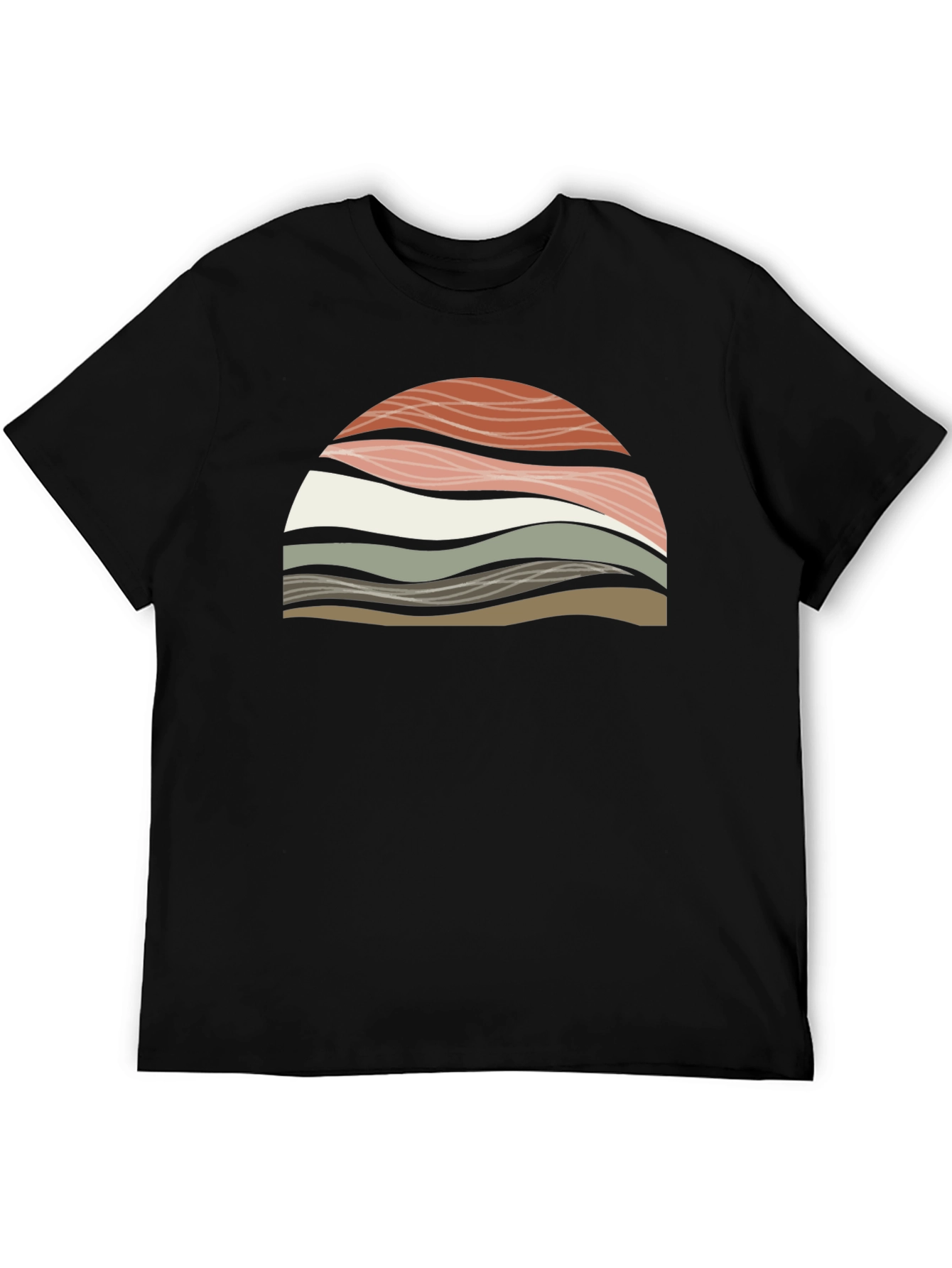 Abstract Wavy Graphic Print T-Shirt - Black