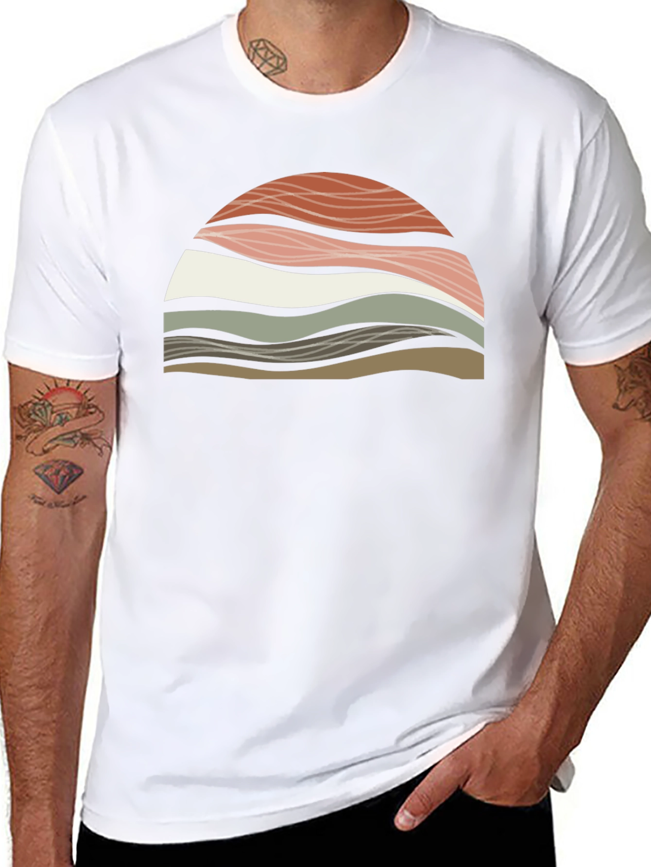 Abstract Wavy Graphic Print T-Shirt - Black