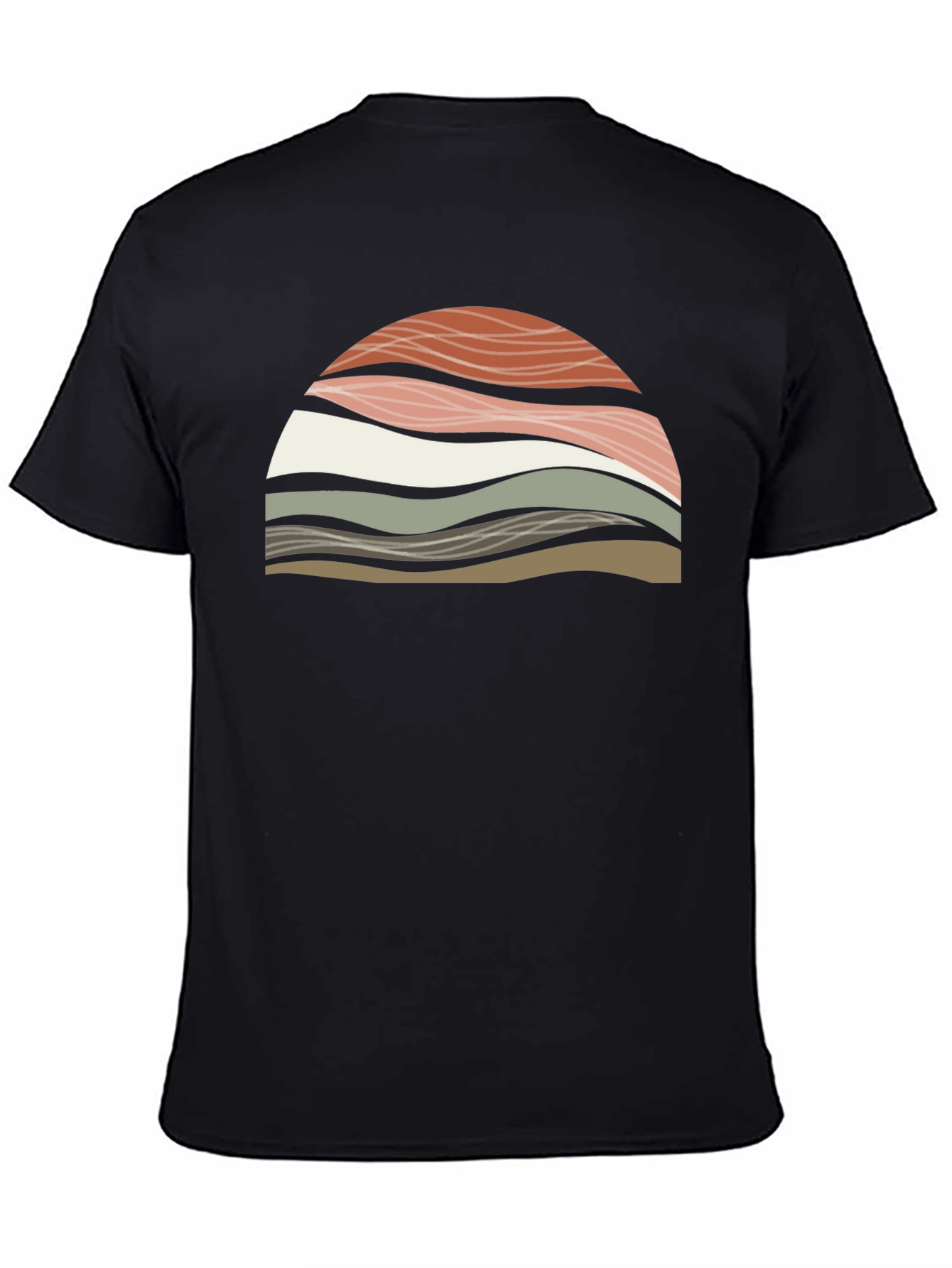 Abstract Wavy Graphic Print T-Shirt - Black