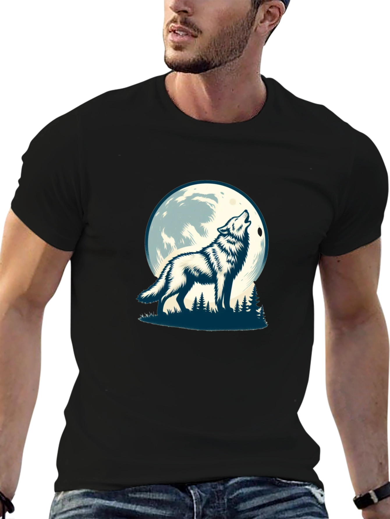 Wolf Moon Graphic Tee - Black Cotton Blend