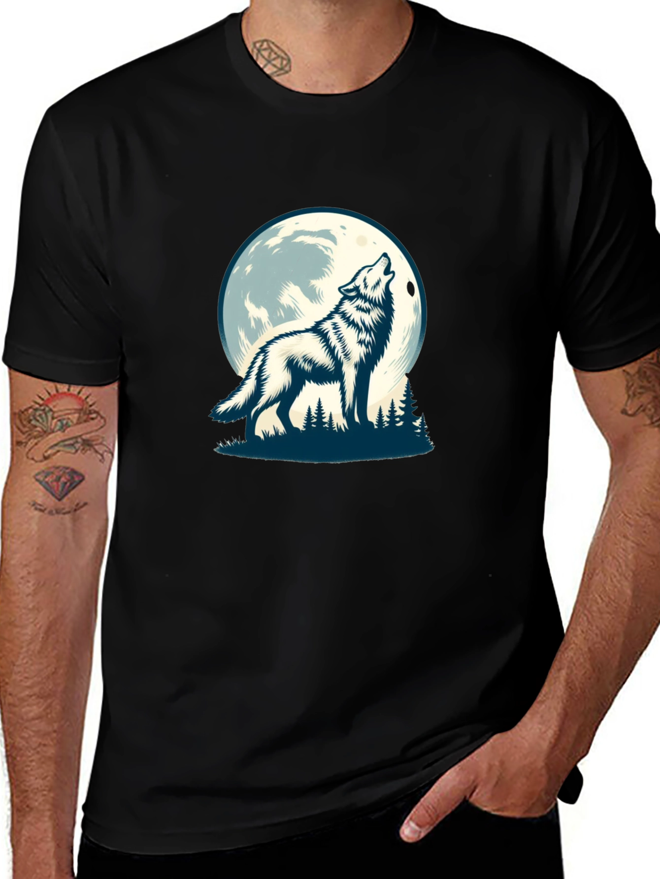 Wolf Moon Graphic Tee - Black Cotton Blend