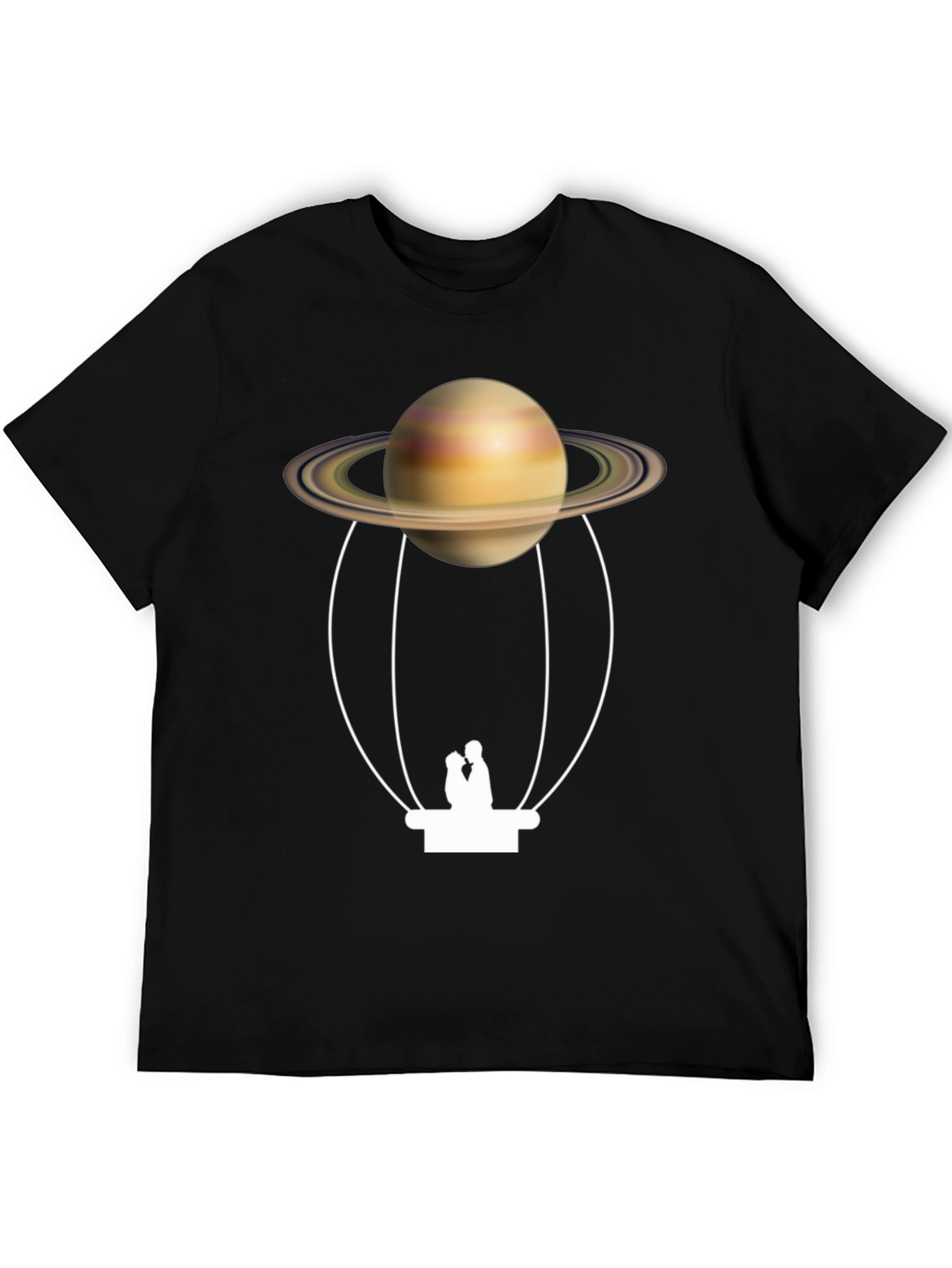 Saturn Hot Air Balloon Black T-Shirt