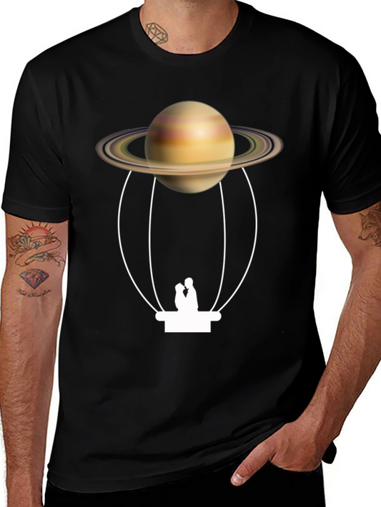 Saturn Hot Air Balloon Black T-Shirt
