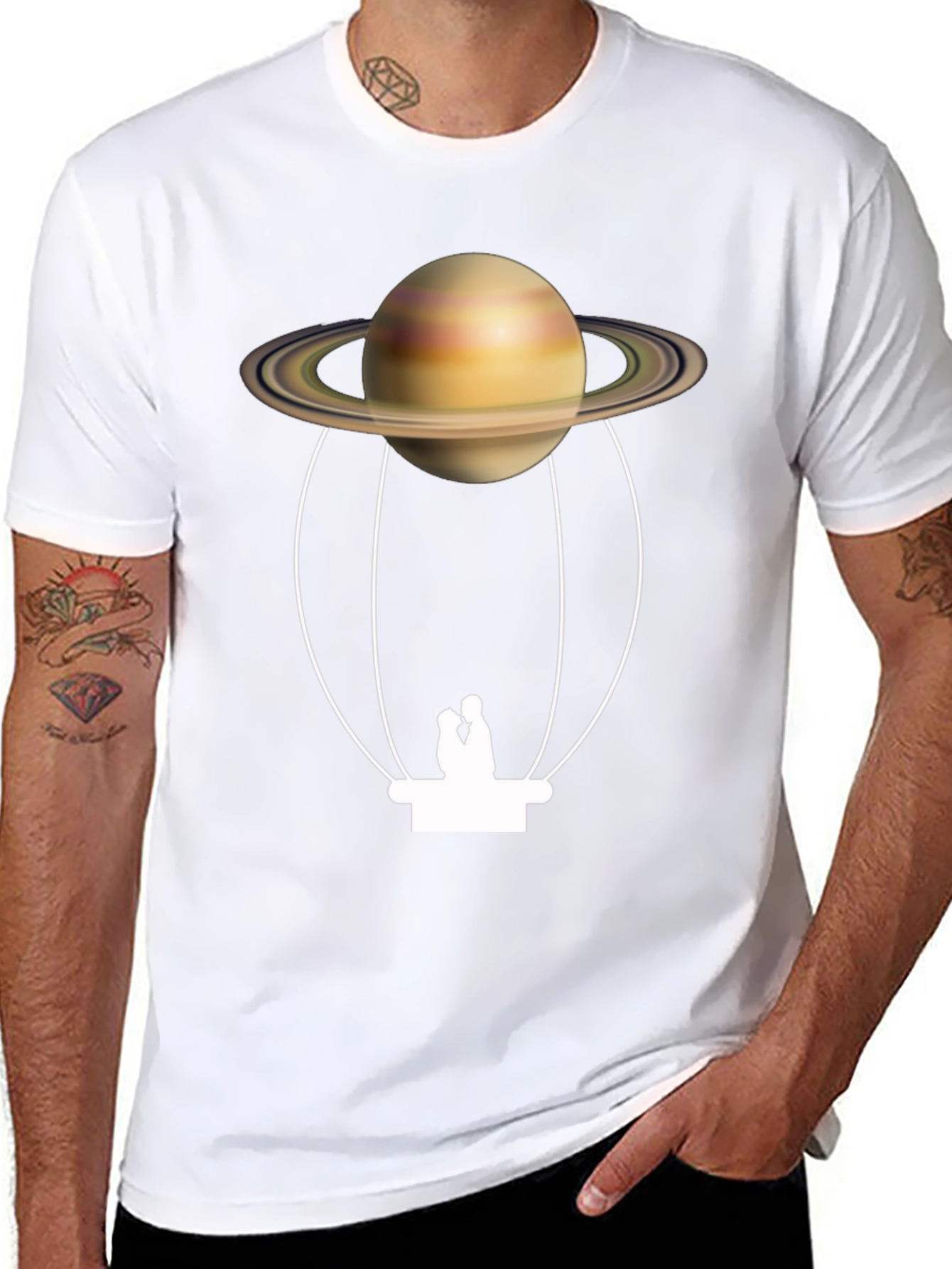 Saturn Hot Air Balloon Black T-Shirt