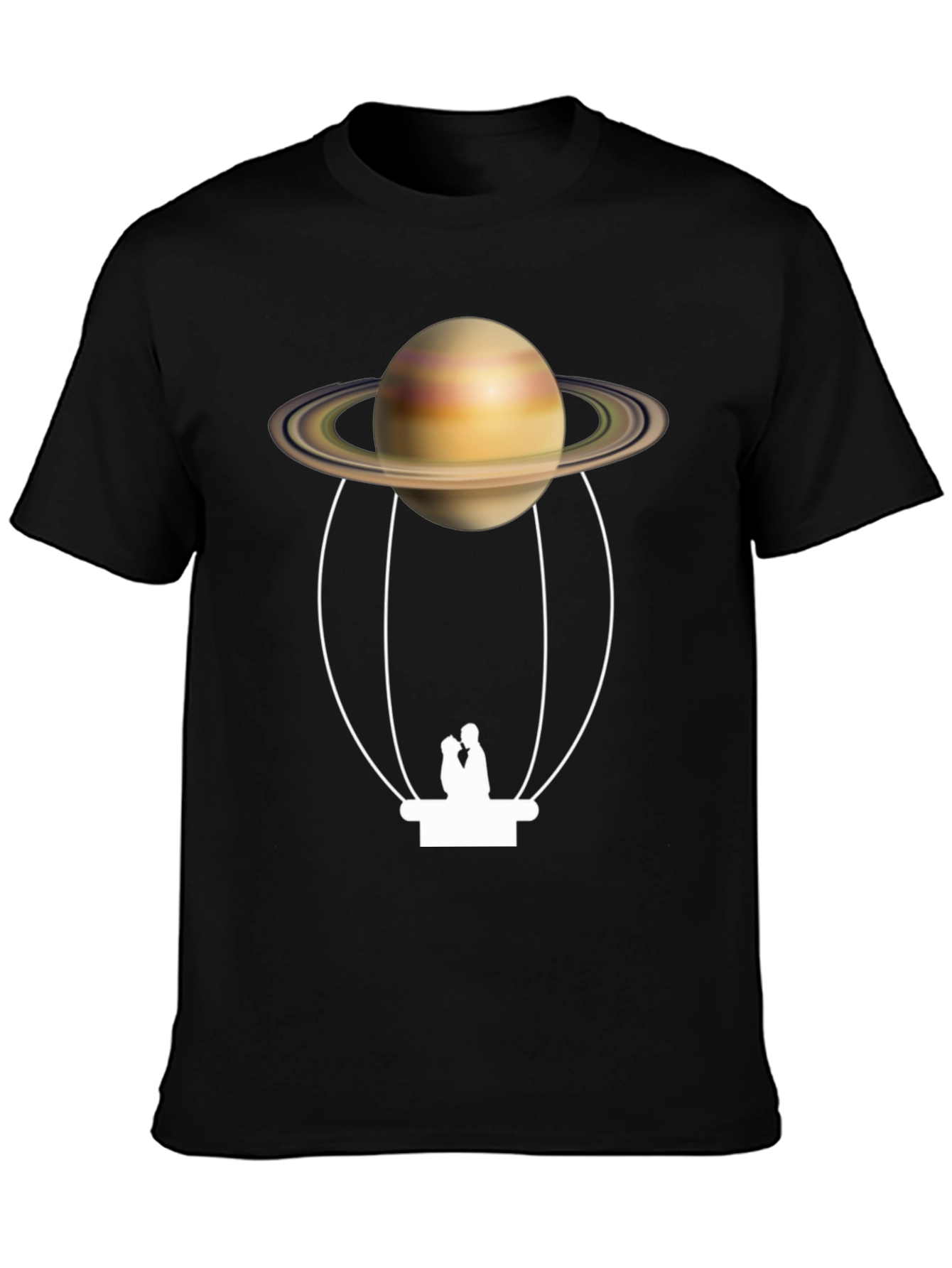 Saturn Hot Air Balloon Black T-Shirt