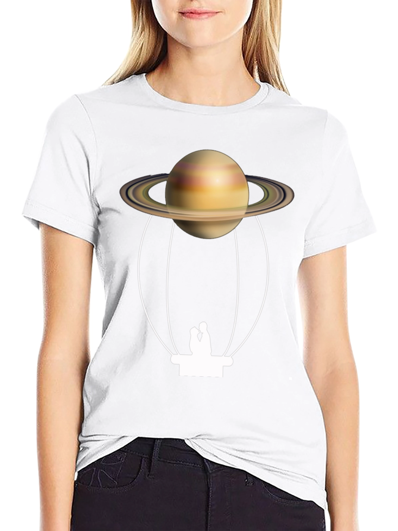 Saturn Hot Air Balloon Black T-Shirt