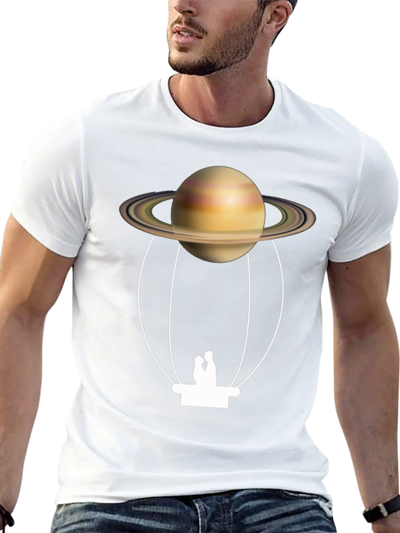 Saturn Hot Air Balloon Black T-Shirt