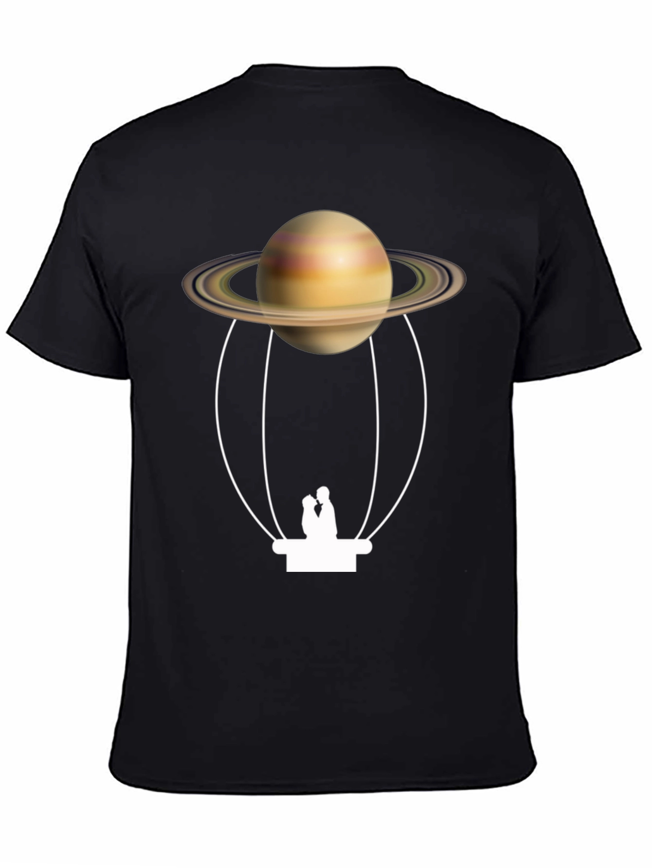 Saturn Hot Air Balloon Black T-Shirt