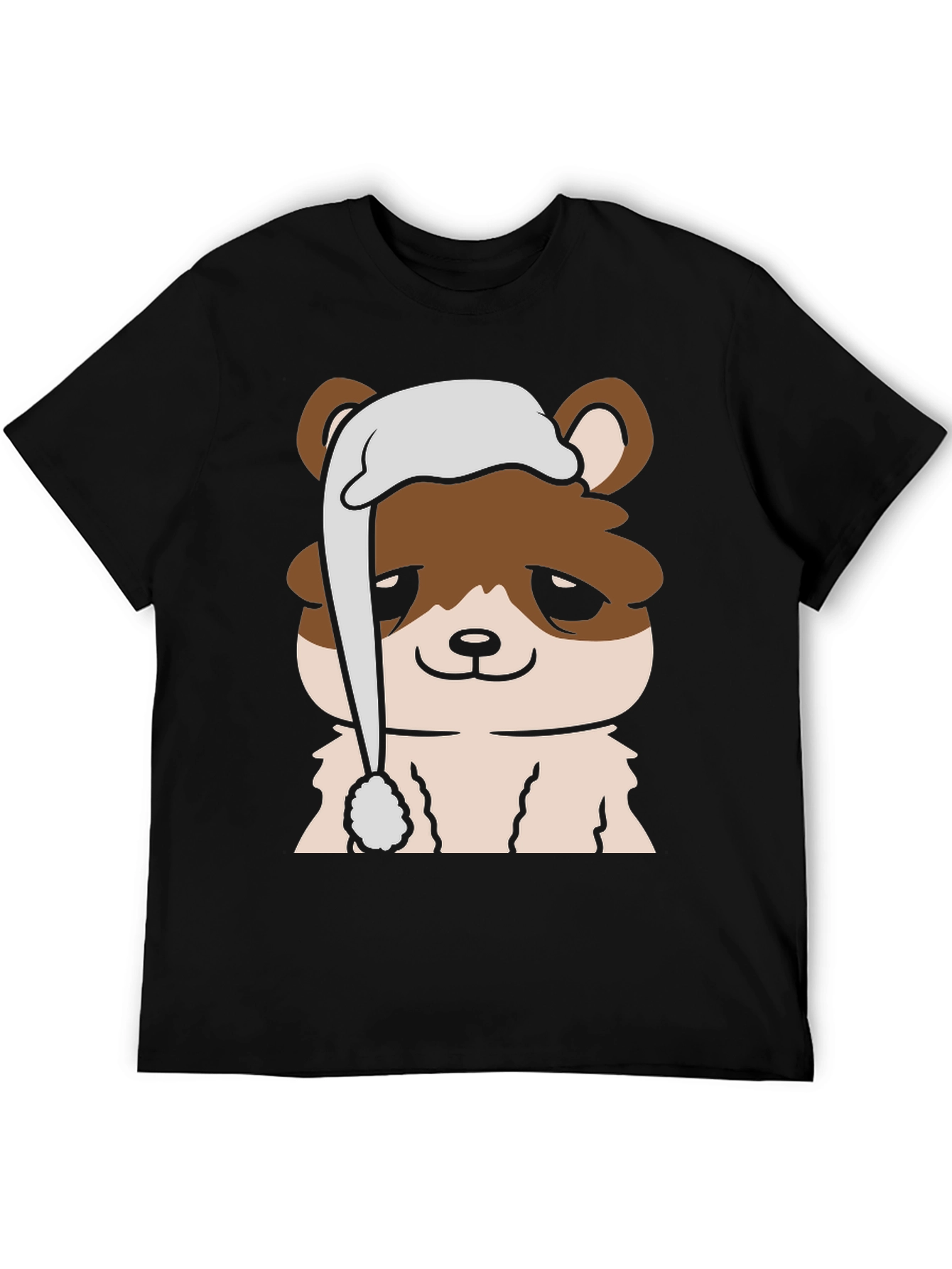 Cute Cartoon Bear with Sleep Hat Mens Black T-Shirt