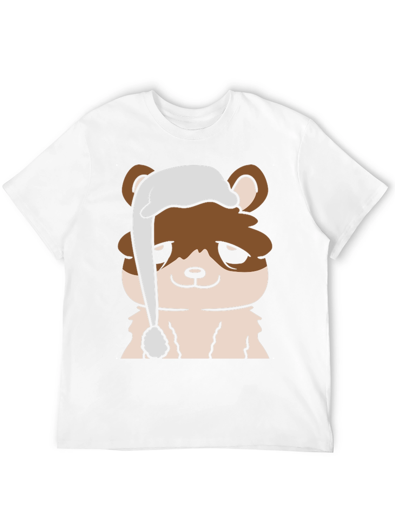 Cute Cartoon Bear with Sleep Hat Mens Black T-Shirt