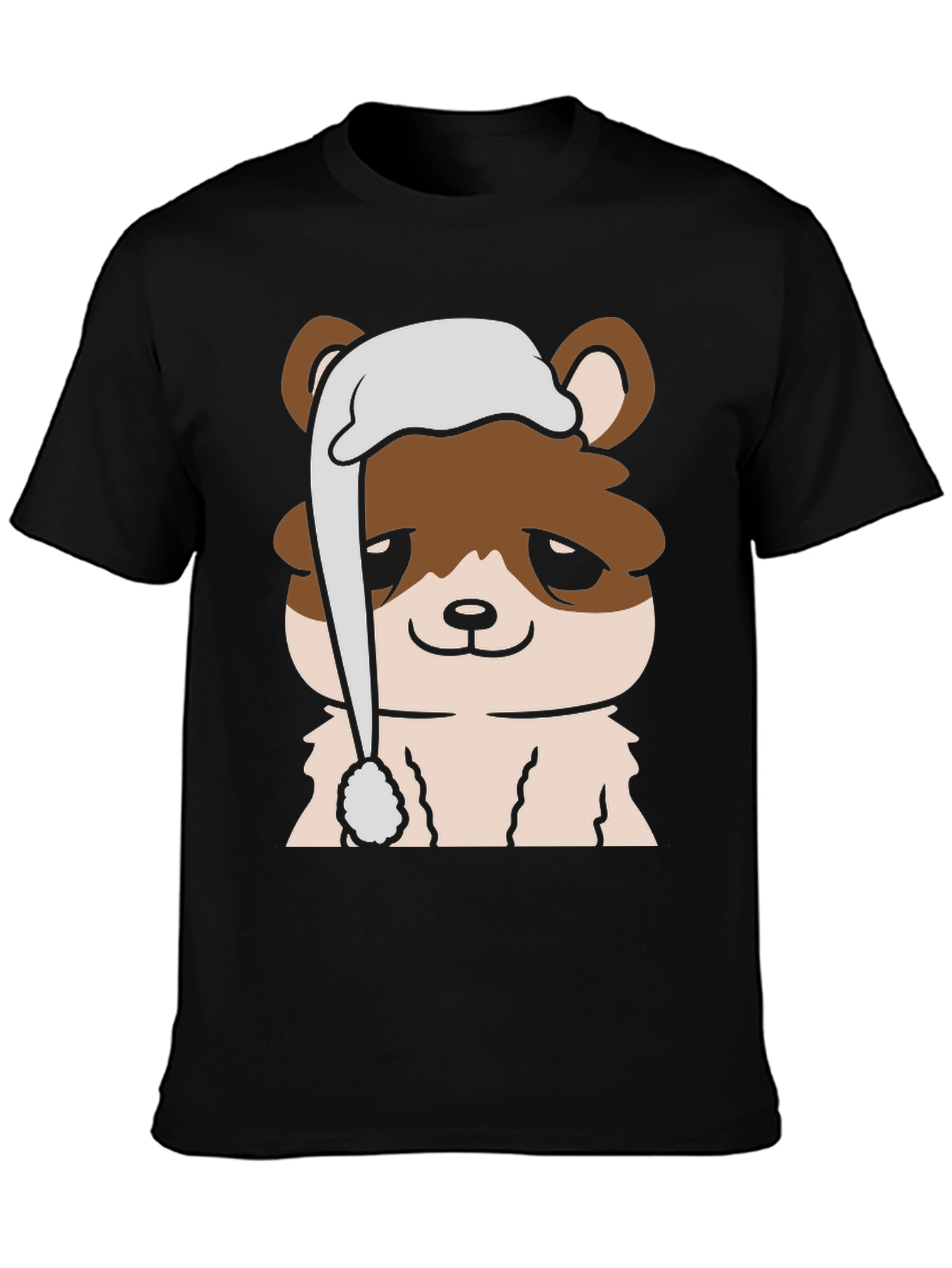 Cute Cartoon Bear with Sleep Hat Mens Black T-Shirt