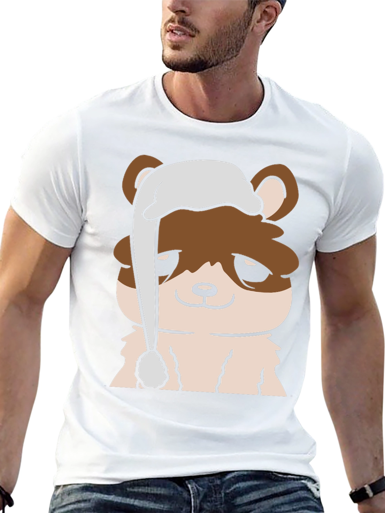 Cute Cartoon Bear with Sleep Hat Mens Black T-Shirt