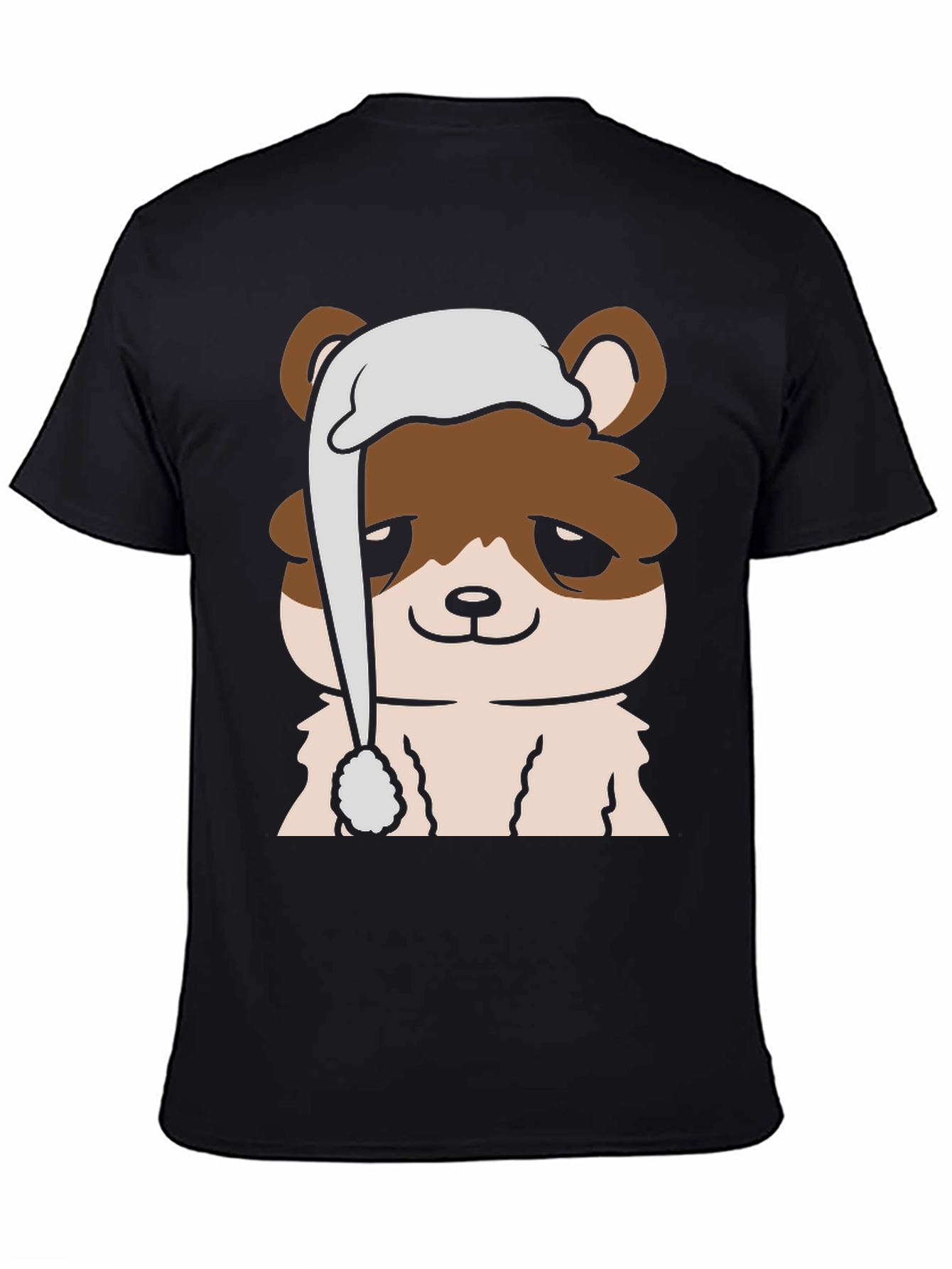 Cute Cartoon Bear with Sleep Hat Mens Black T-Shirt