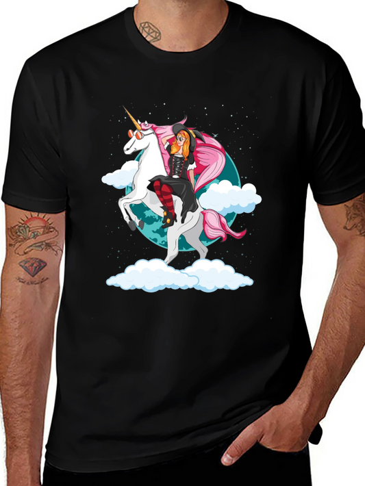 Unicorn & Witch Graphic Tee - Black Cotton Blend