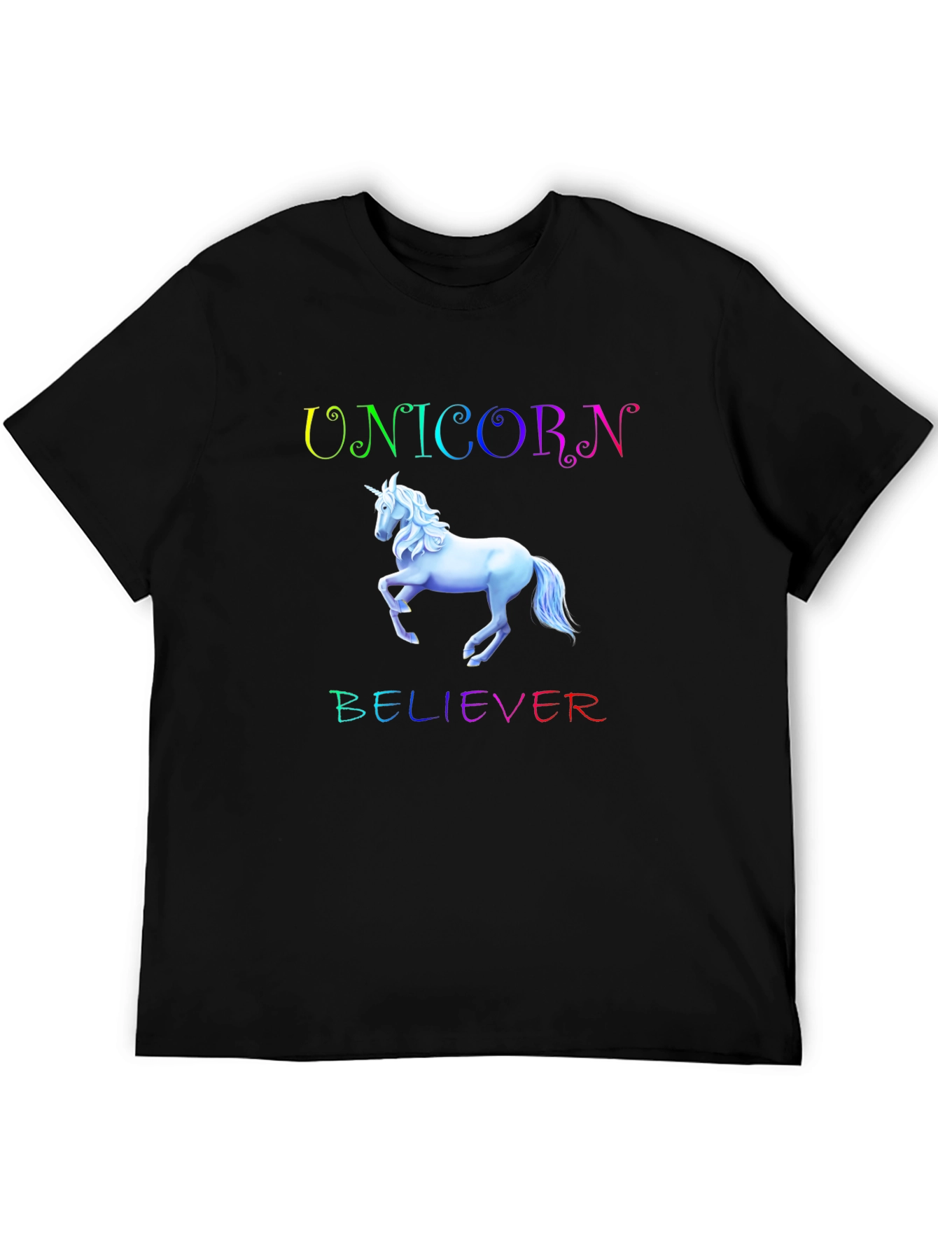 Unicorn Believer Rainbow Text Black T-Shirt