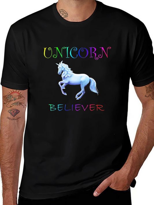 Unicorn Believer Rainbow Text Black T-Shirt