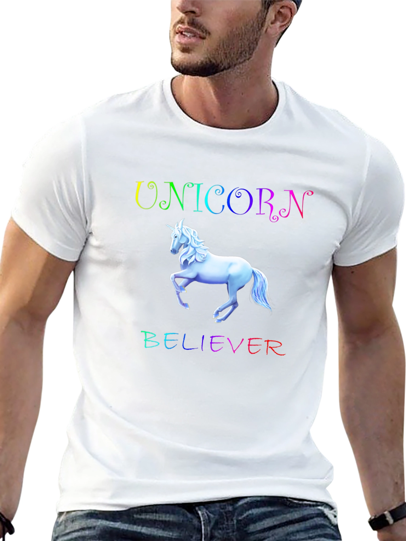 Unicorn Believer Rainbow Text Black T-Shirt