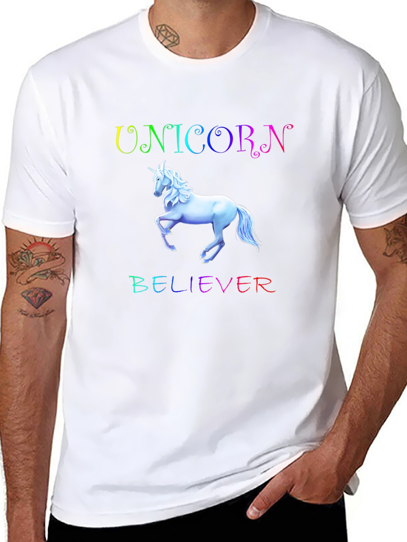 Unicorn Believer Rainbow Text Black T-Shirt