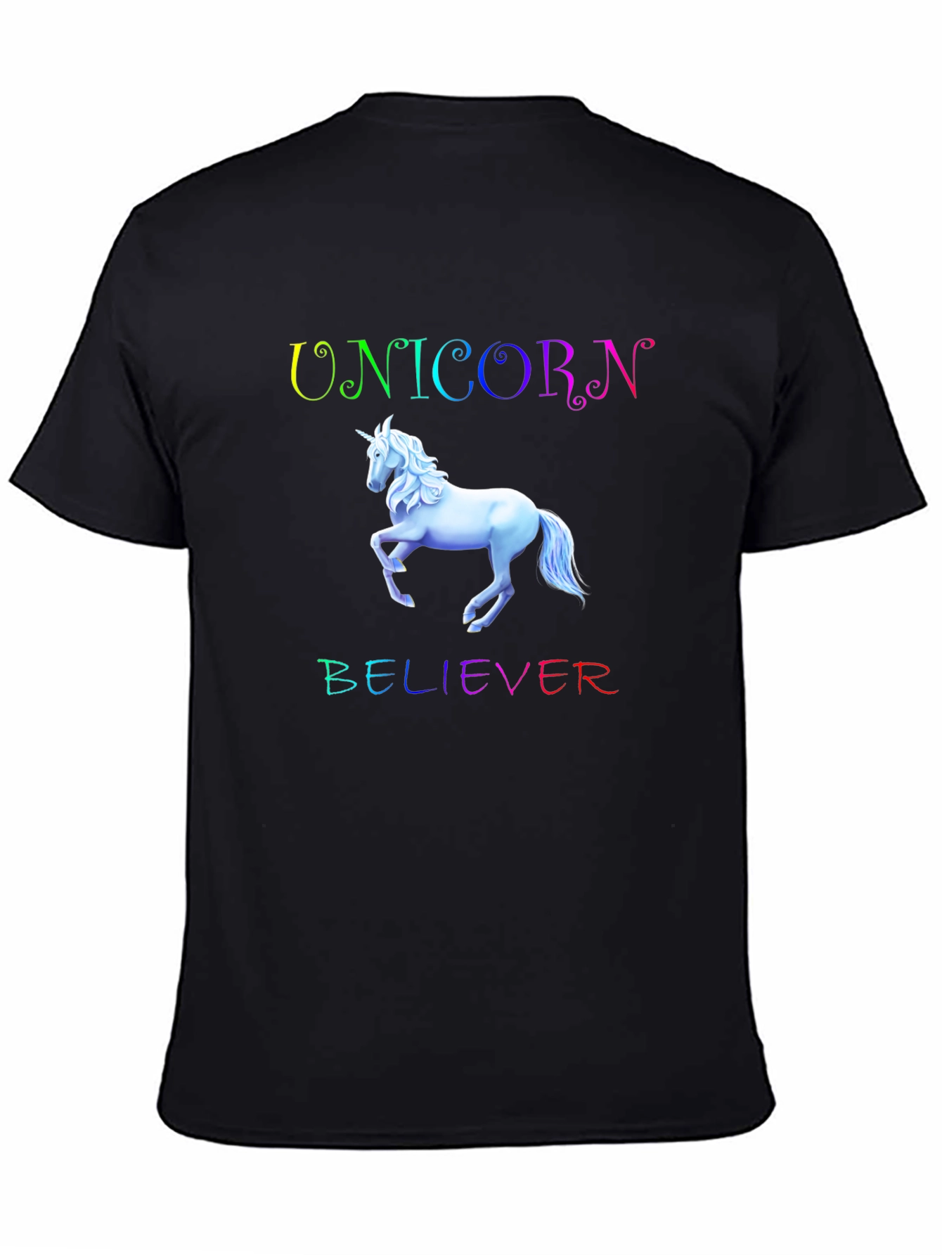 Unicorn Believer Rainbow Text Black T-Shirt