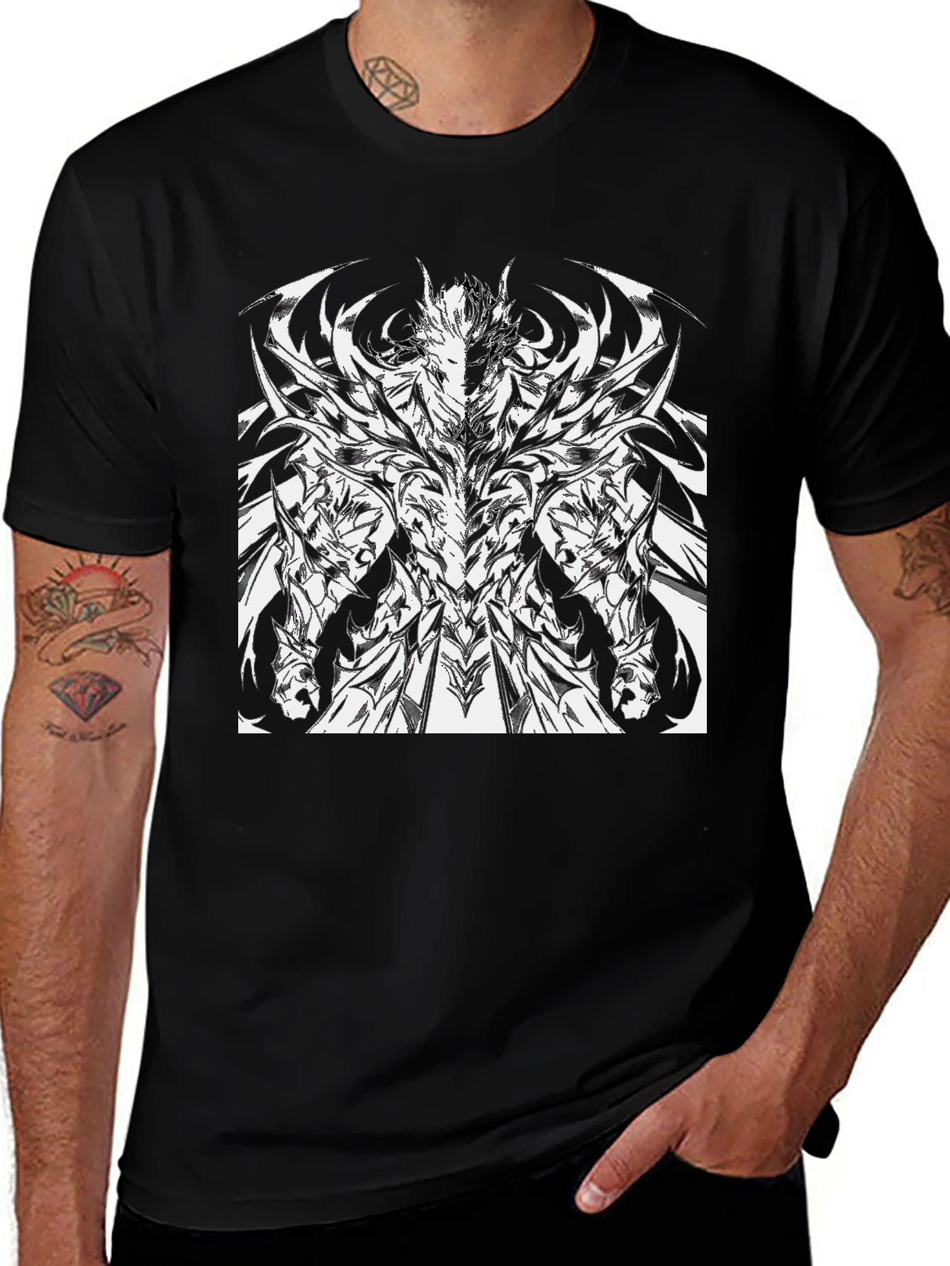 Black Graphic Tee - Abstract Warrior Print
