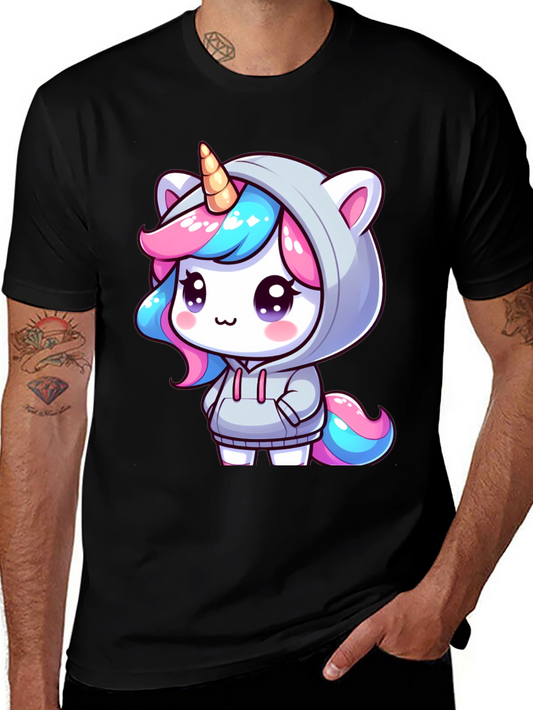 Unicorn Hoodie Graphic Tee - Mens Black T-Shirt