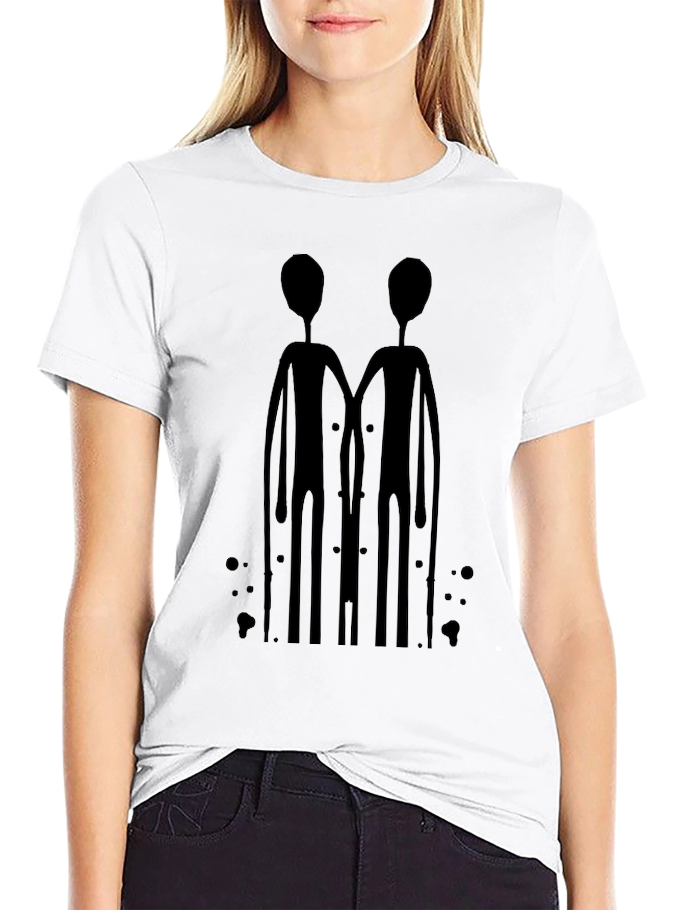 Abstract Alien Duo Black Graphic Tee