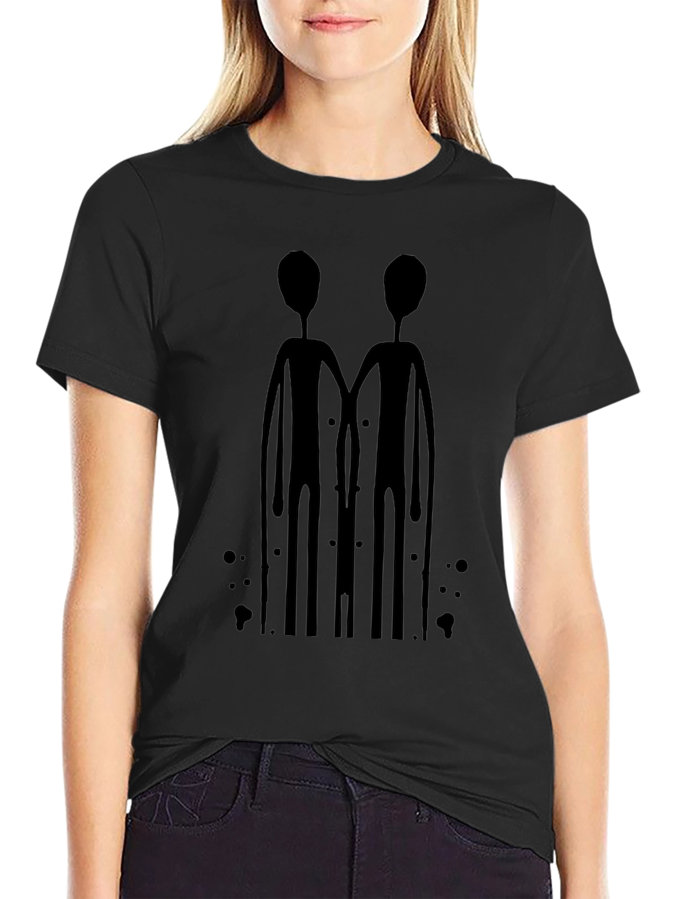 Abstract Alien Duo Black Graphic Tee