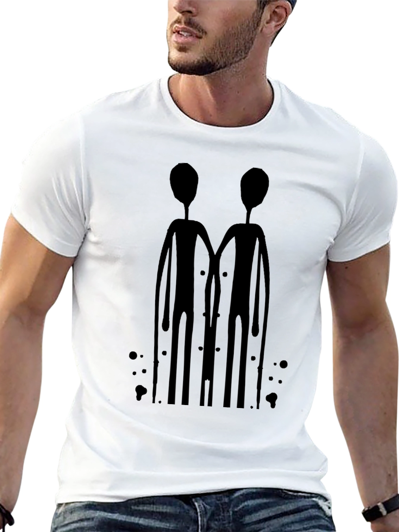 Abstract Alien Duo Black Graphic Tee
