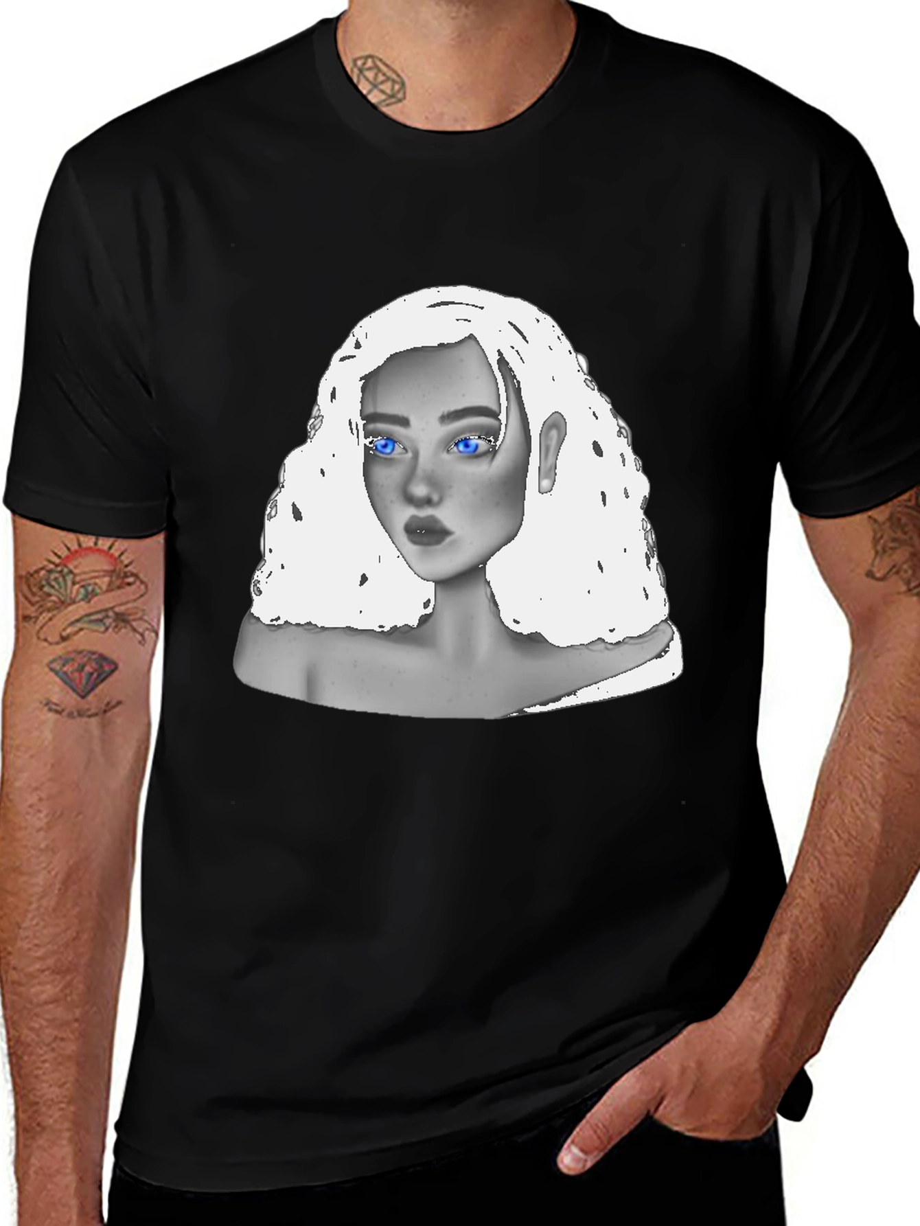 Black T-Shirt with Unique Portrait Design