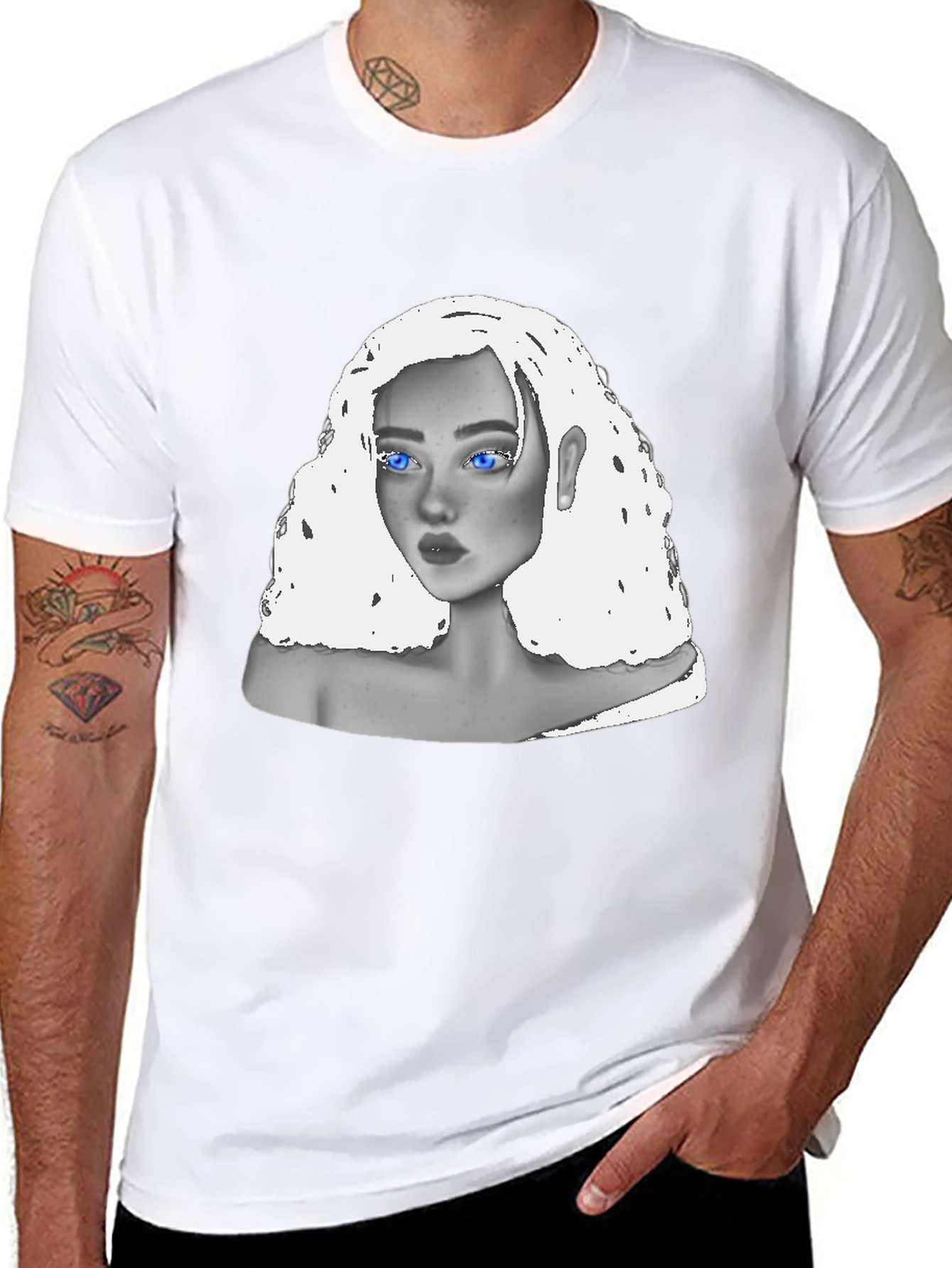 Black T-Shirt with Unique Portrait Design