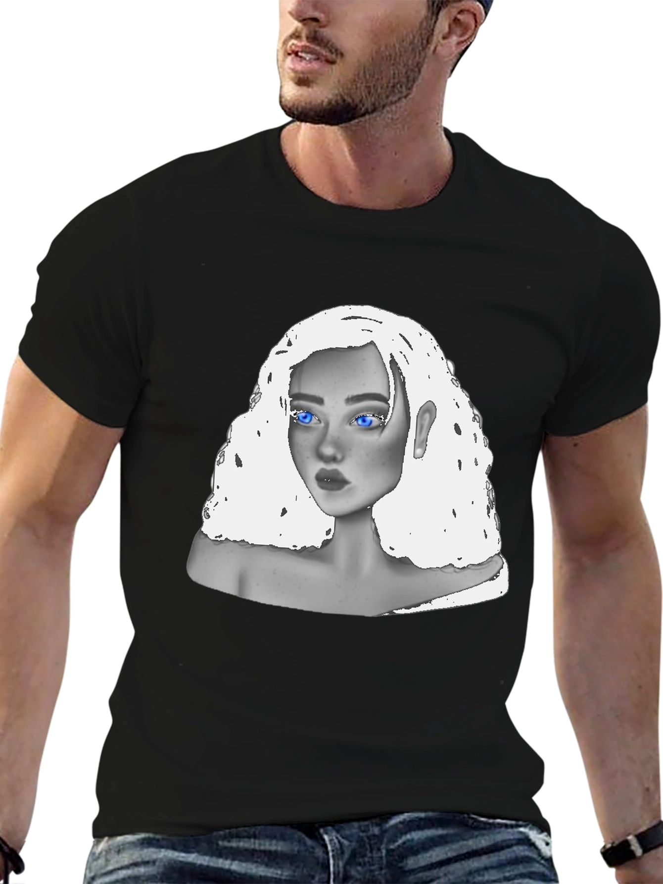 Black T-Shirt with Unique Portrait Design