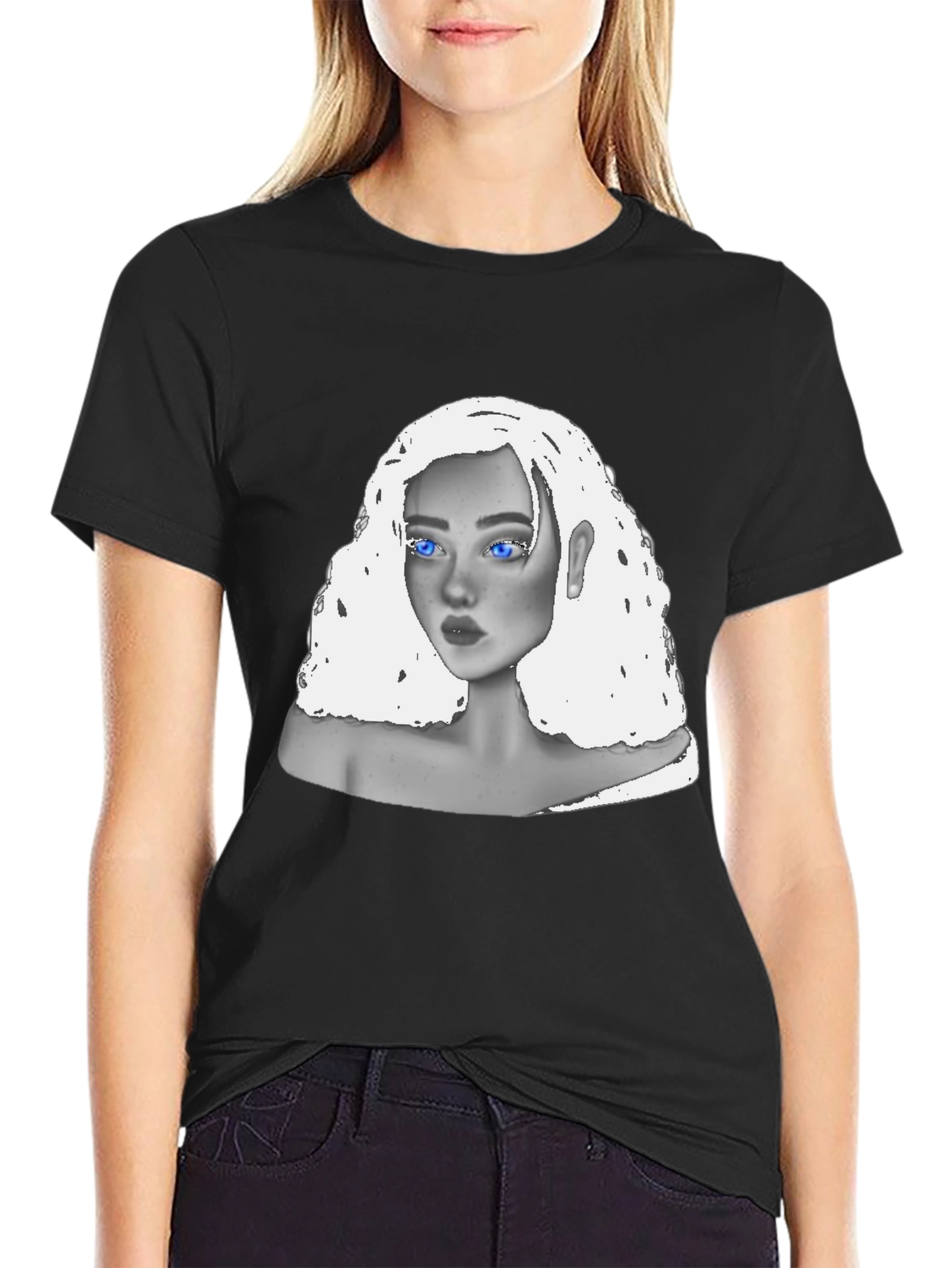 Black T-Shirt with Unique Portrait Design