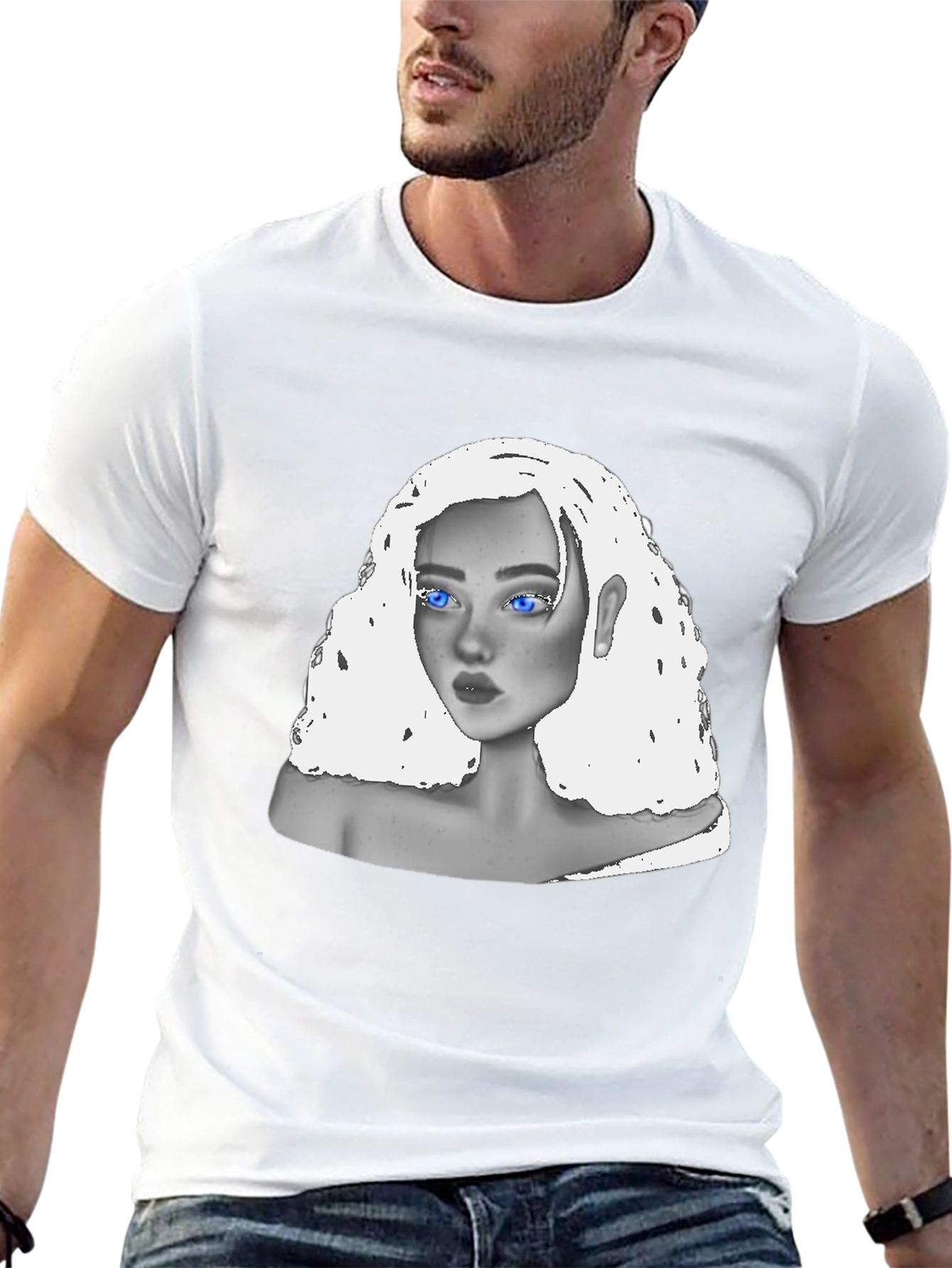 Black T-Shirt with Unique Portrait Design