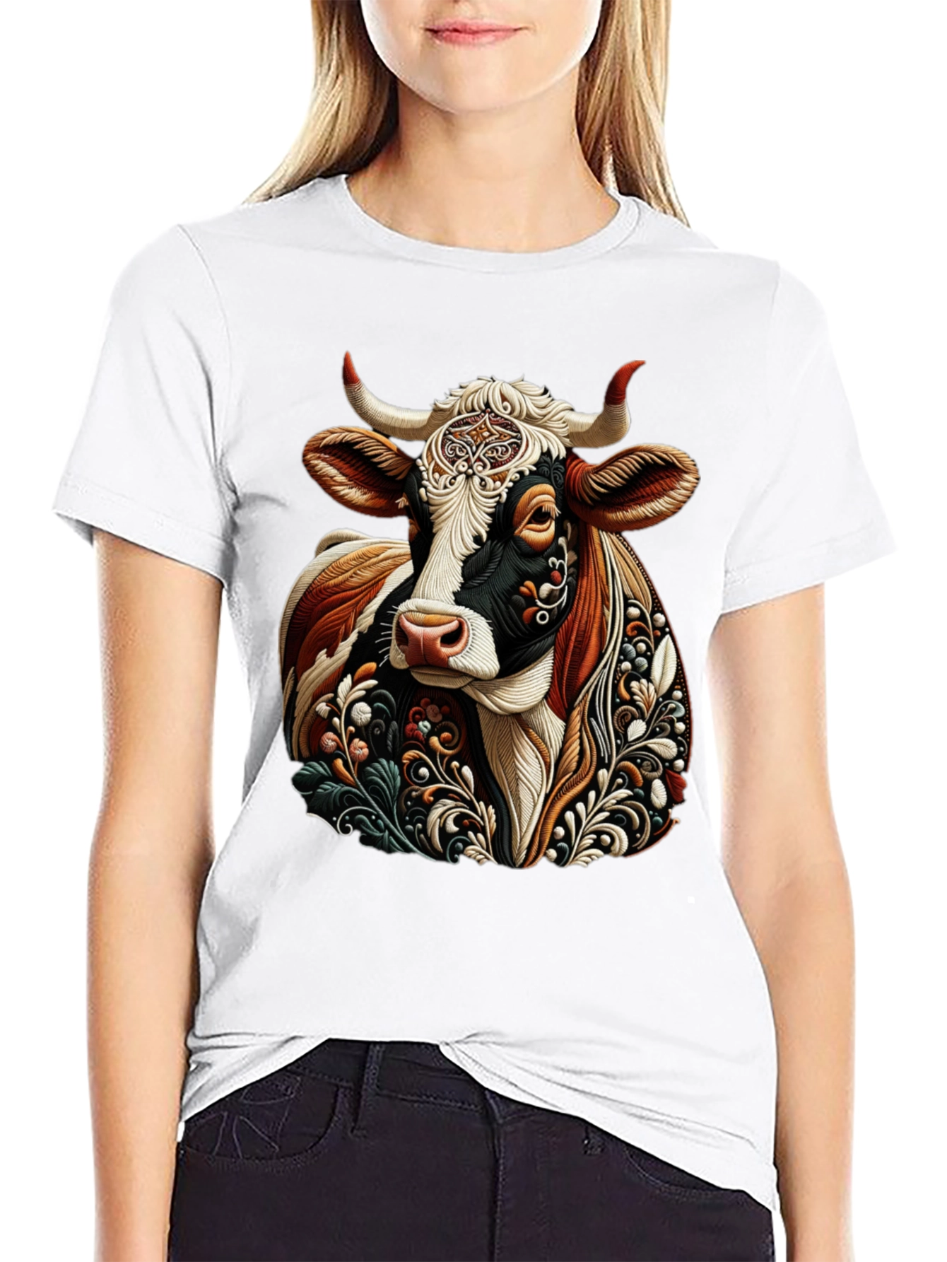 Cow Graphic Print Black T-Shirt