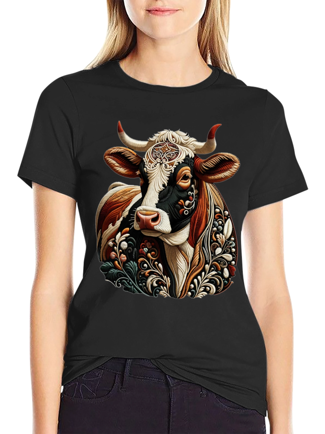 Cow Graphic Print Black T-Shirt