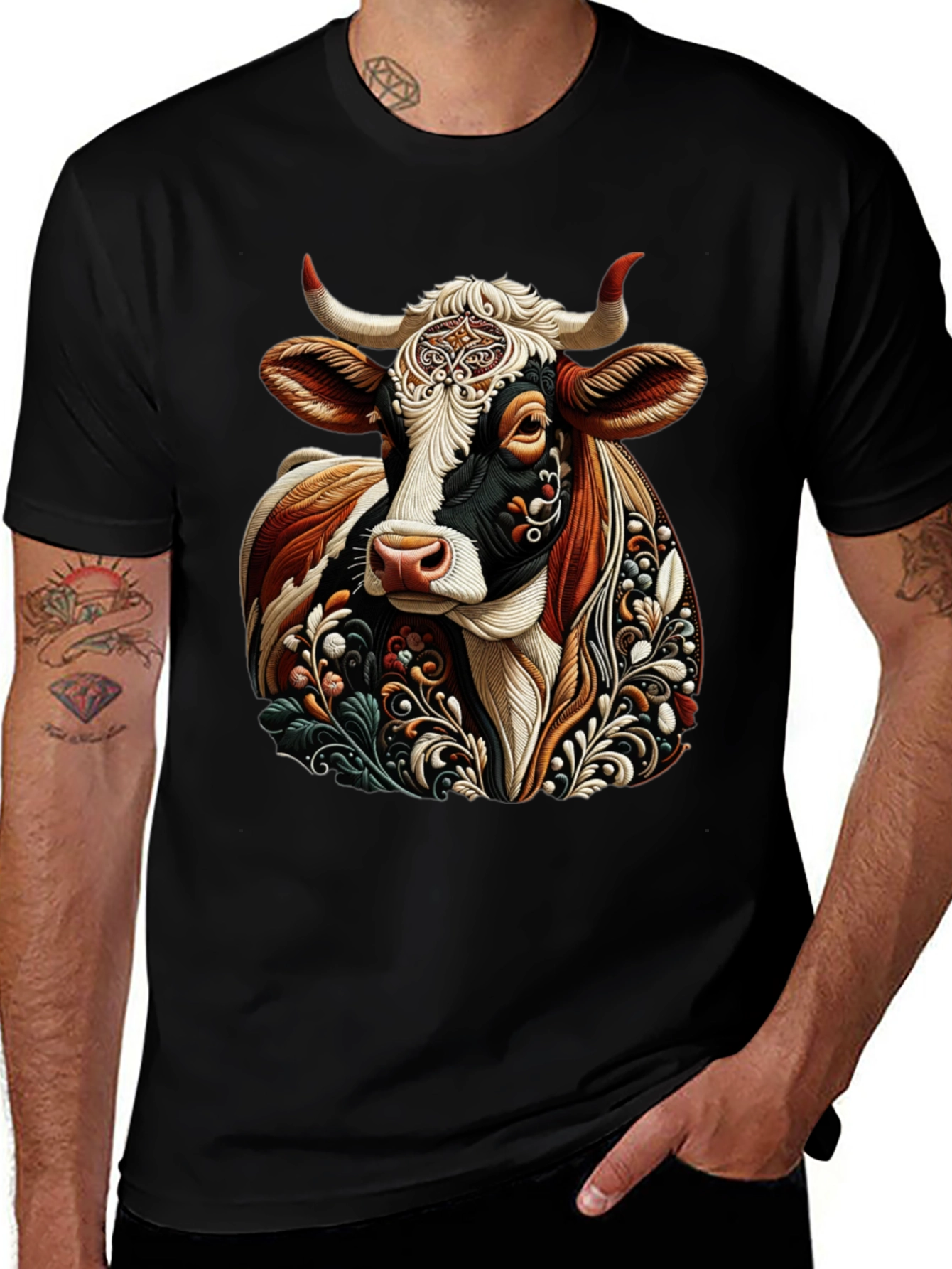 Cow Graphic Print Black T-Shirt
