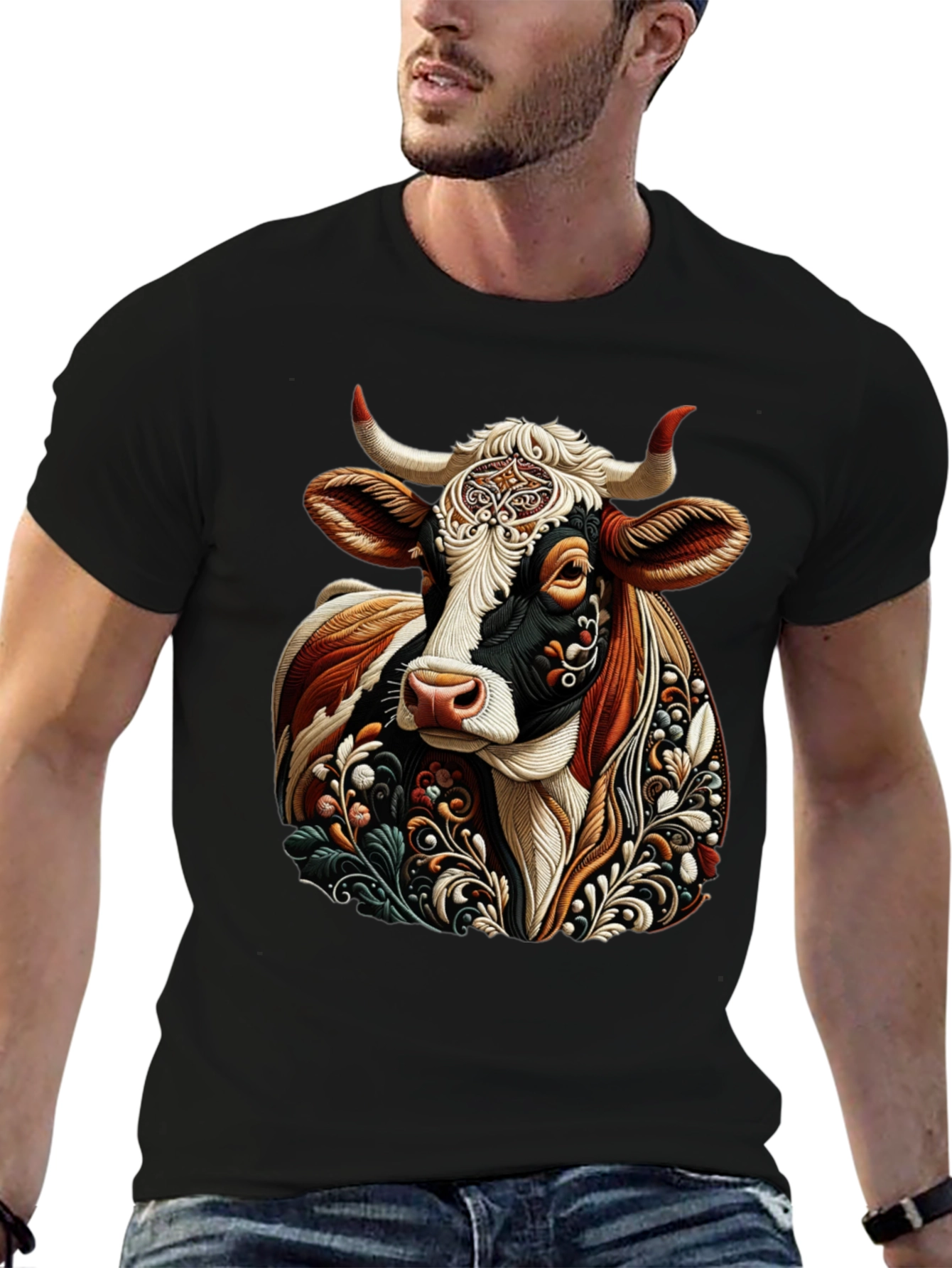 Cow Graphic Print Black T-Shirt