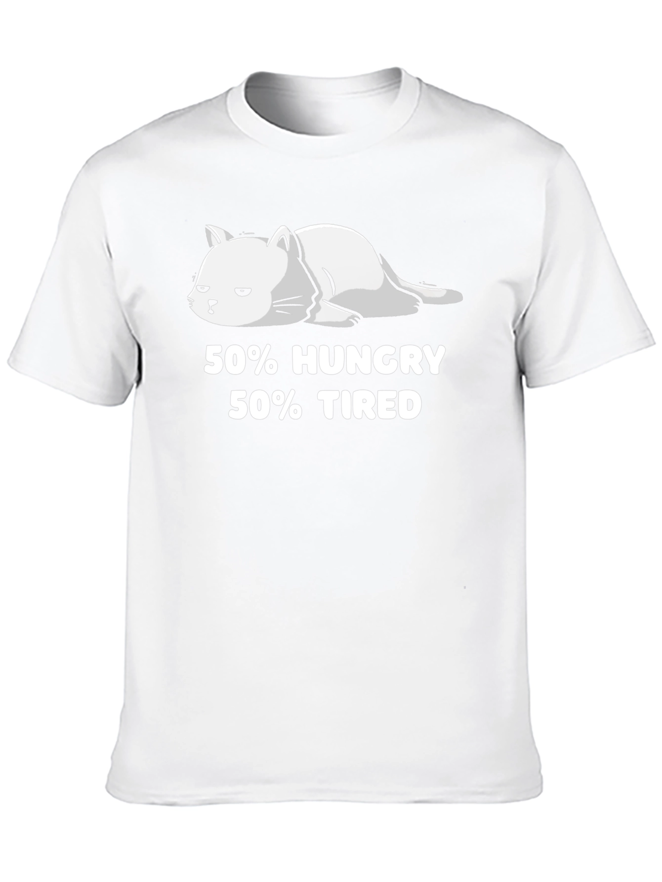 50% Hungry 50% Tired Cat Graphic T-Shirt