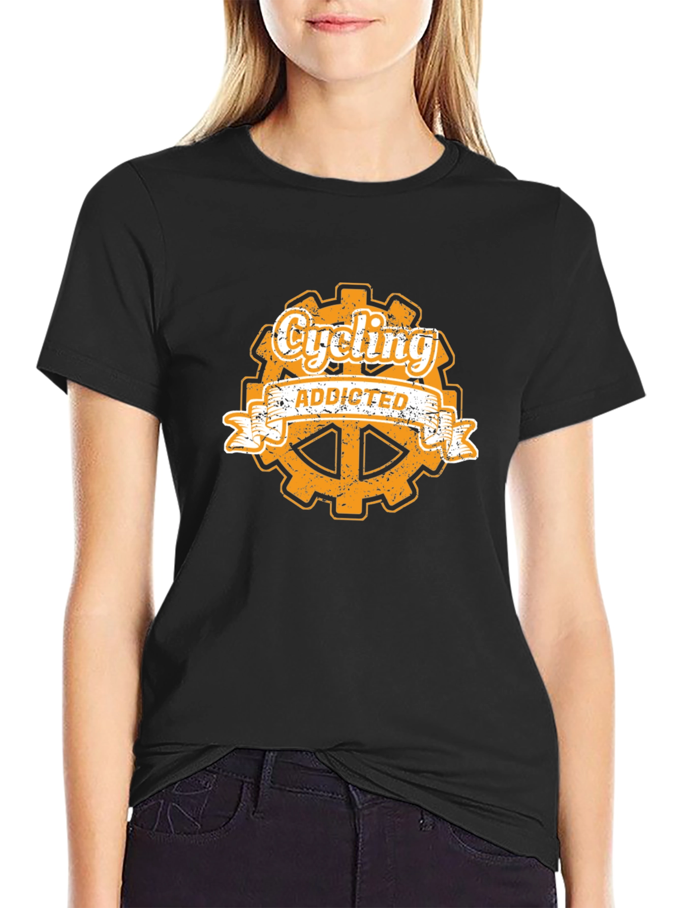 Cycling Addicted Graphic Tee - Black Cotton T-Shirt