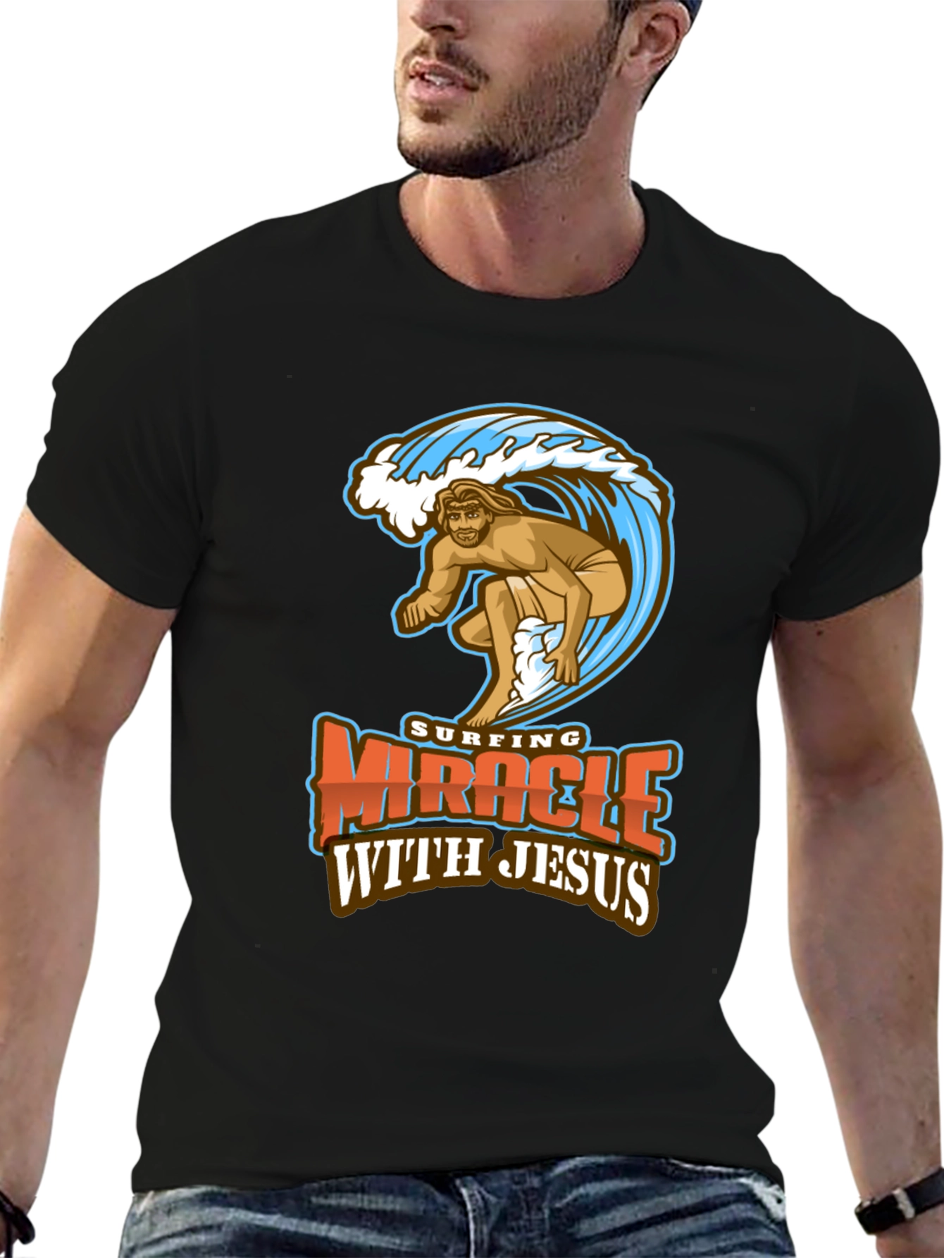 Surfing Miracle with Jesus Graphic T-Shirt