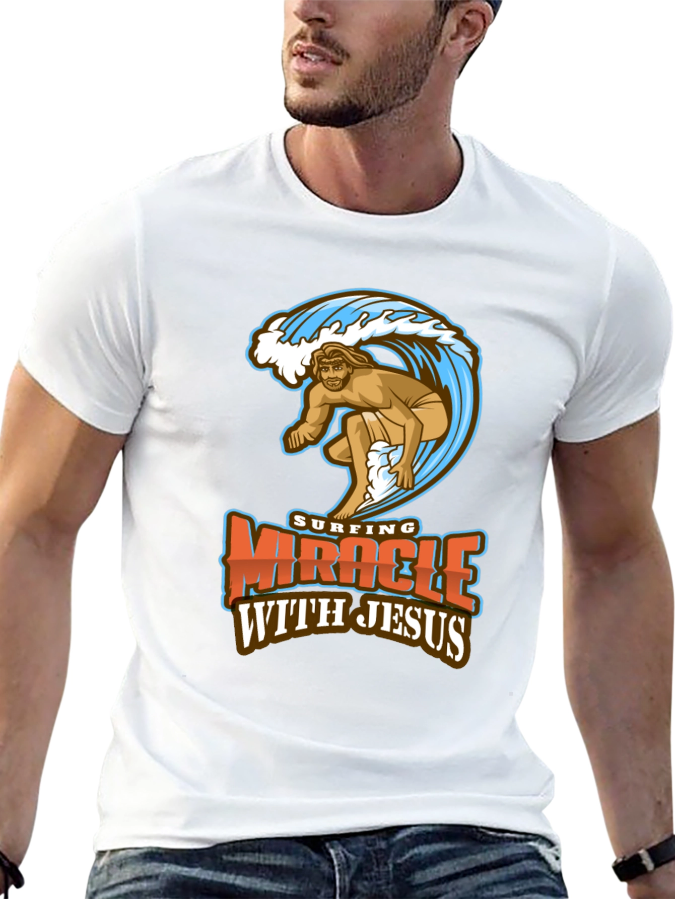 Surfing Miracle with Jesus Graphic T-Shirt