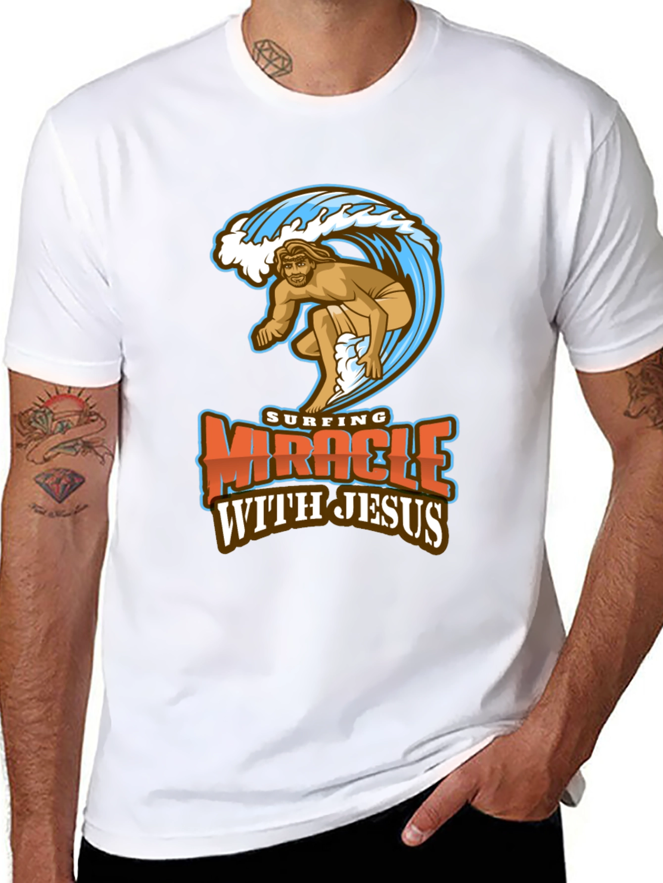Surfing Miracle with Jesus Graphic T-Shirt