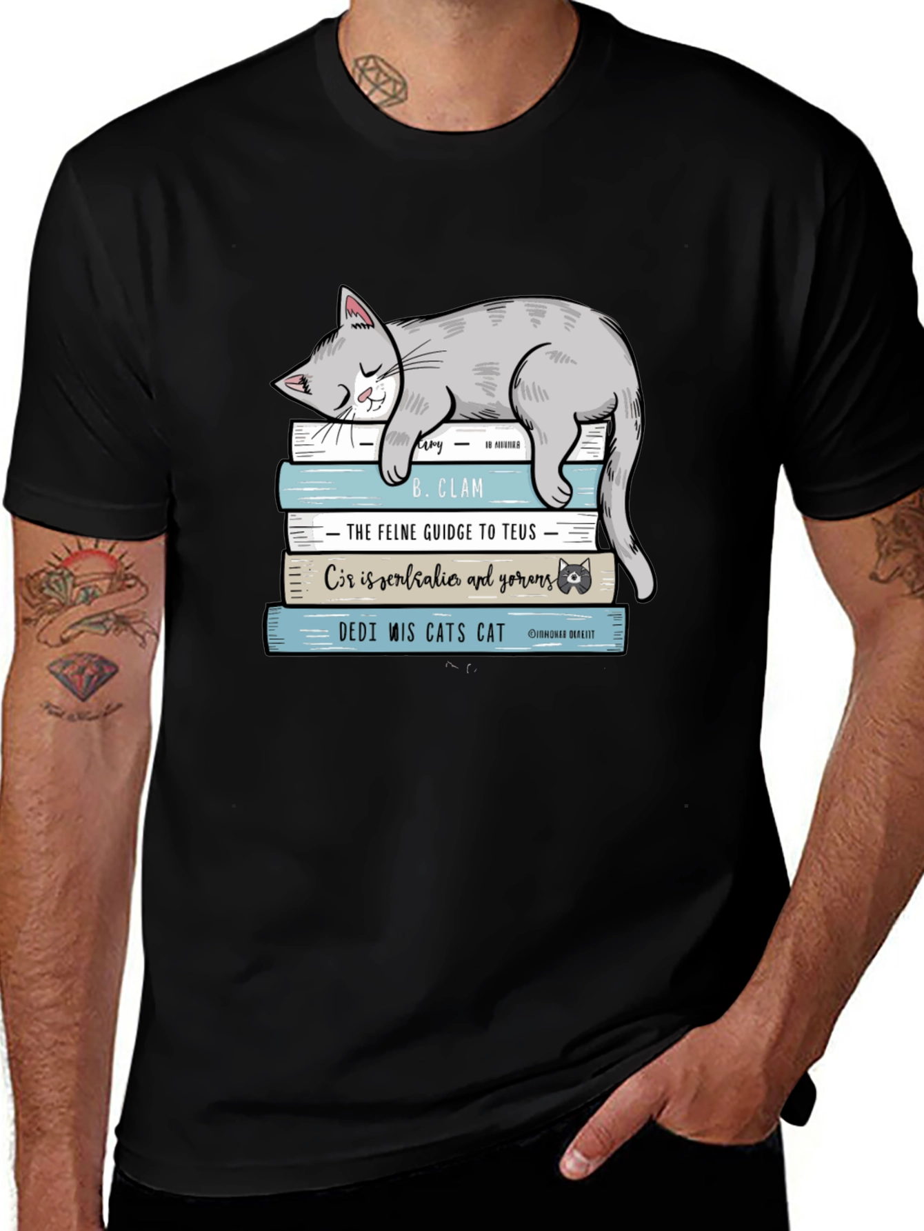 Cat Nap Book Stack Graphic Tee